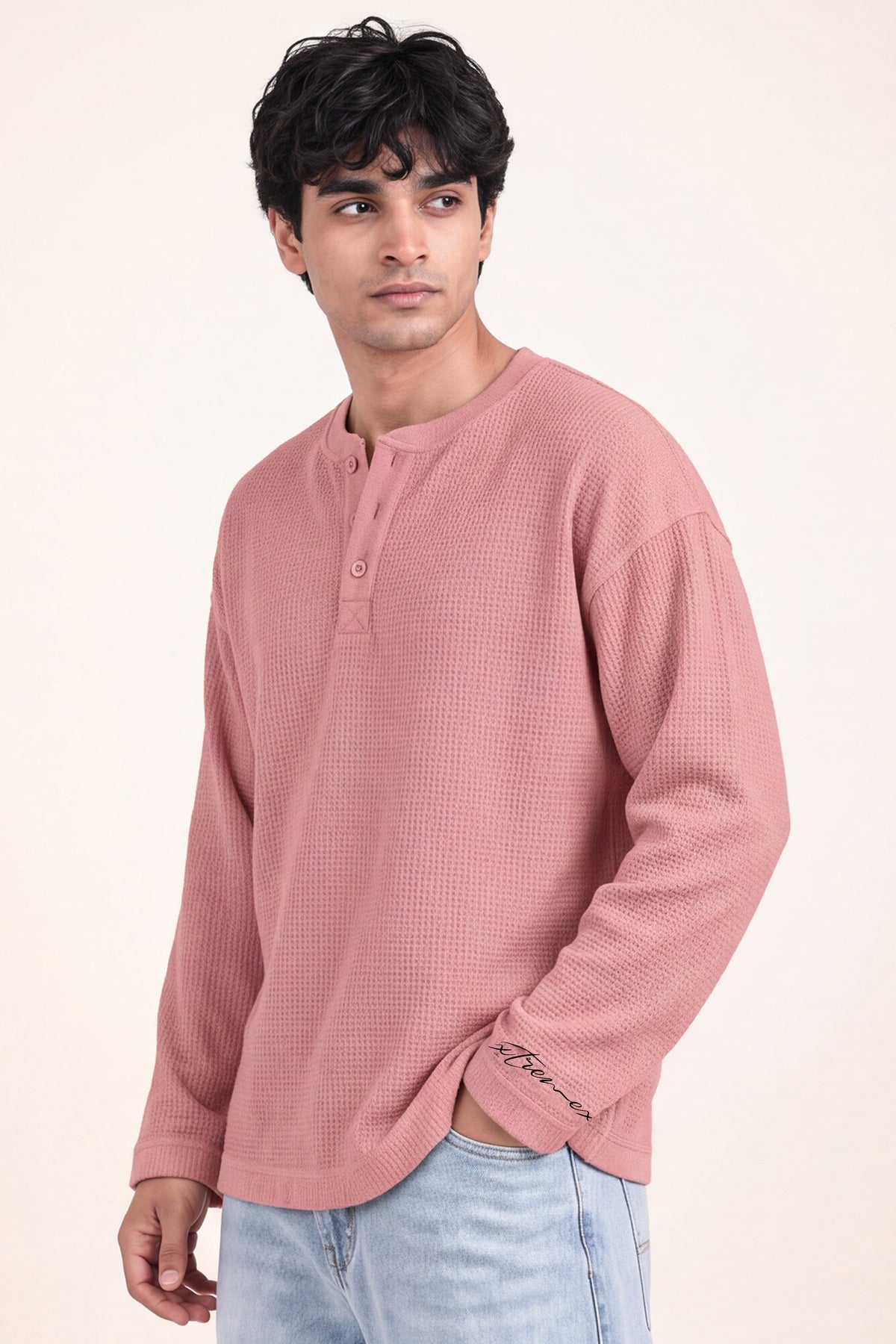 Waffle Henley Tshirt - Rose Wood