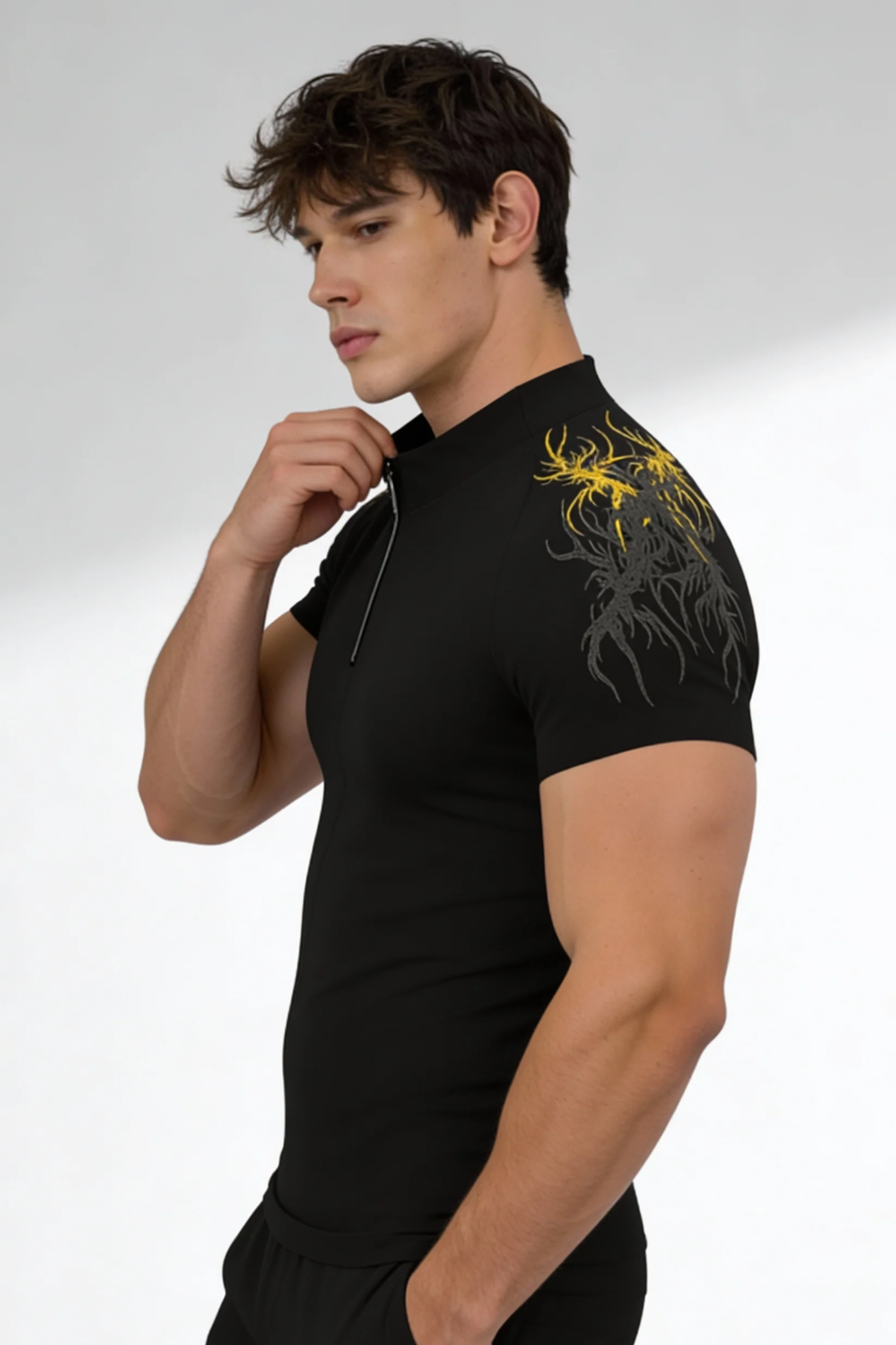 Prime Arc Zip Compression Tshirt Half Sleeve - Yellow/Black