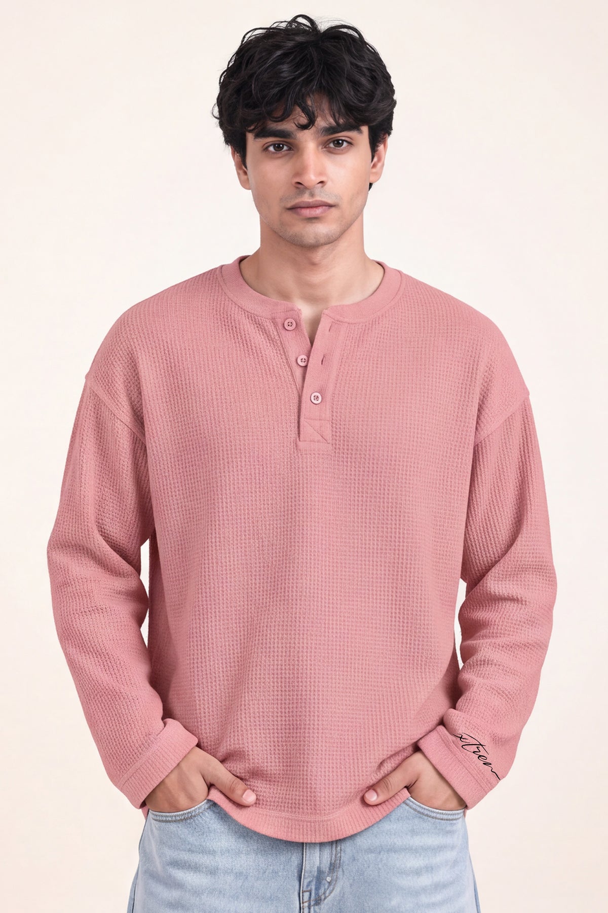 Waffle Henley Tshirt - Rose Wood
