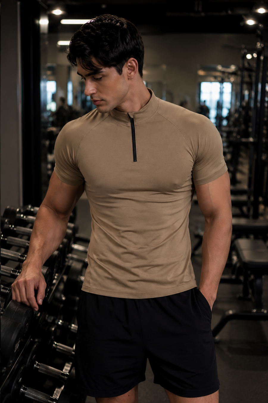 Flex Zip brown compression T-shirt with breathable comfort