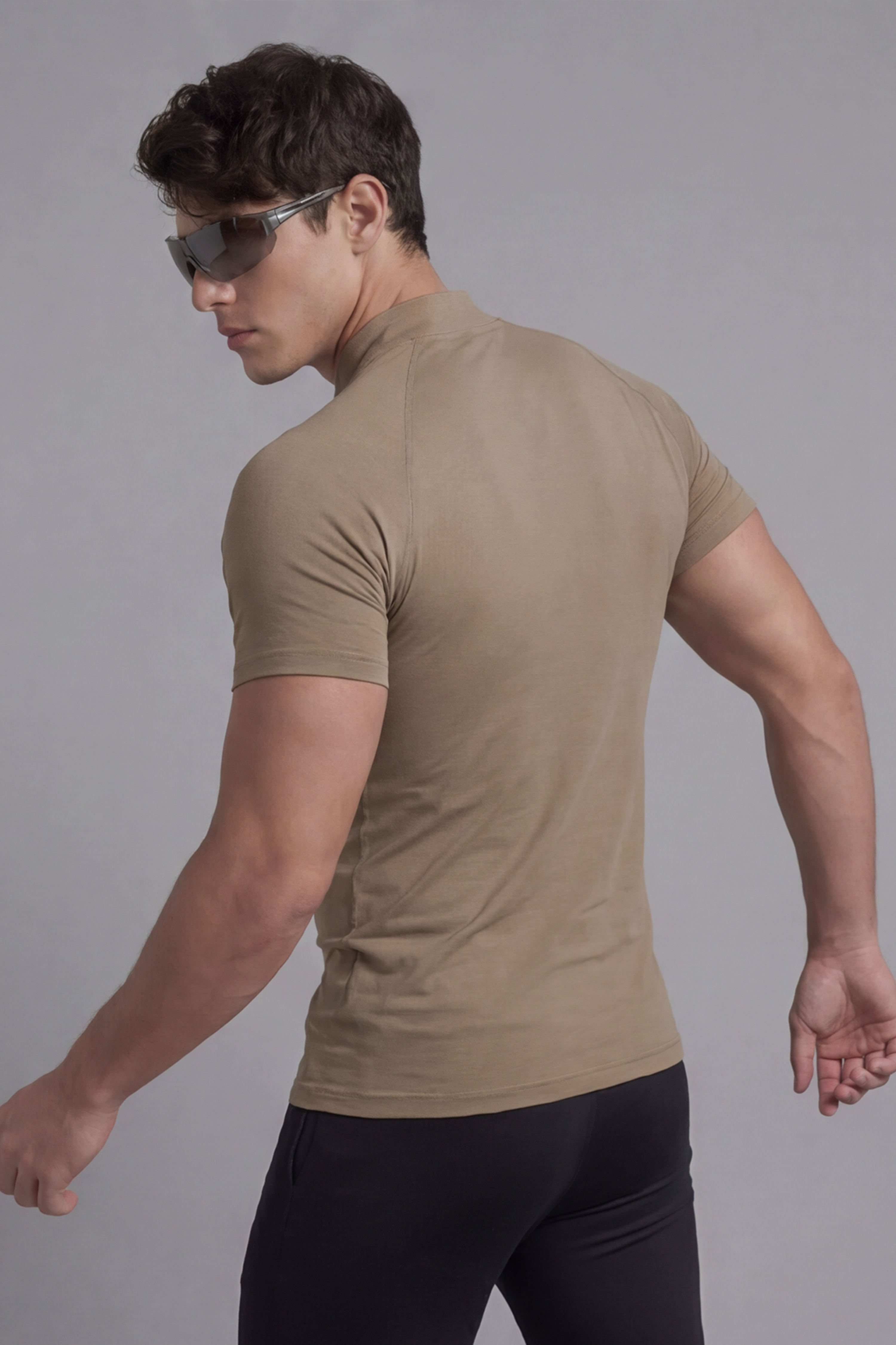 Image of Flex Zip Compression Tshirt Half Sleeve - Camel