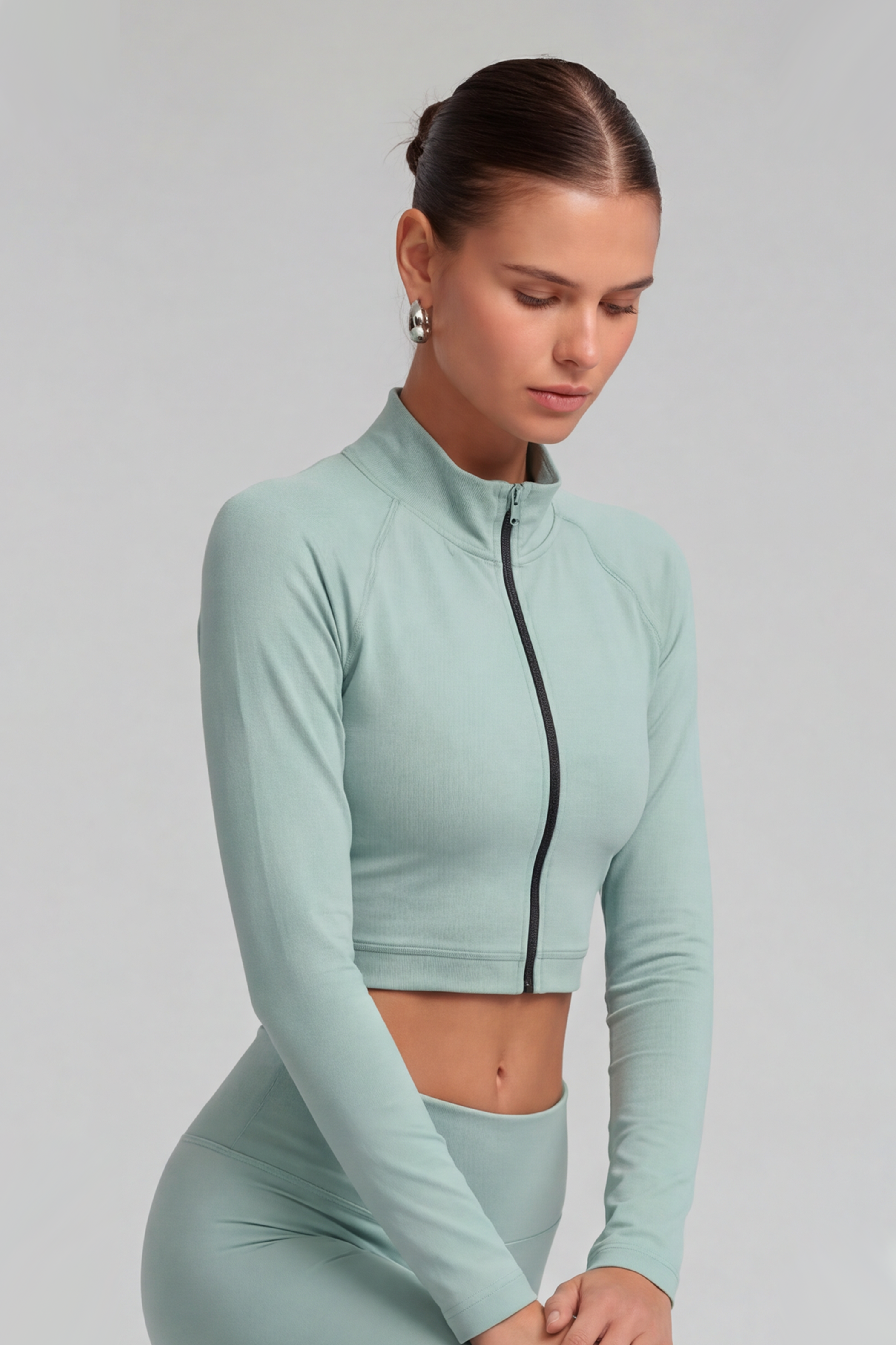 Image of Corefit Cropped Zipper - Mint Green