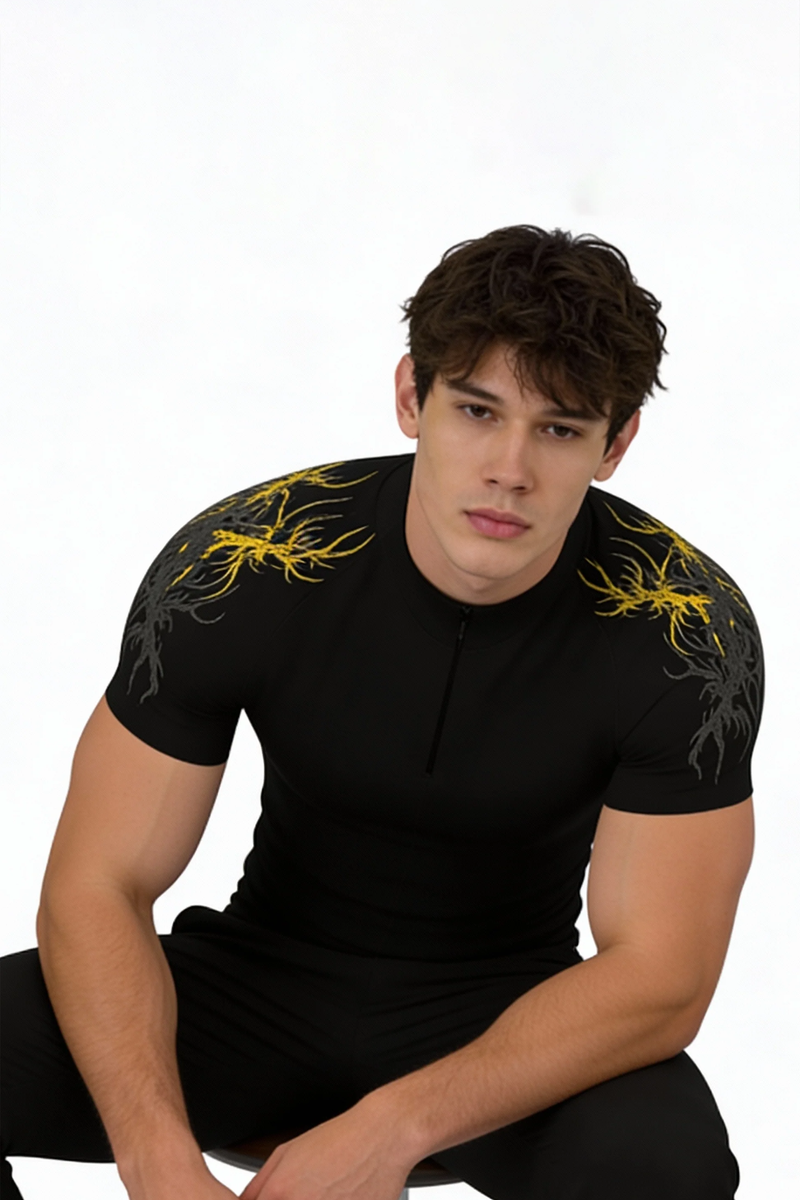 Prime Arc Zip Compression Tshirt Half Sleeve - Yellow/Black
