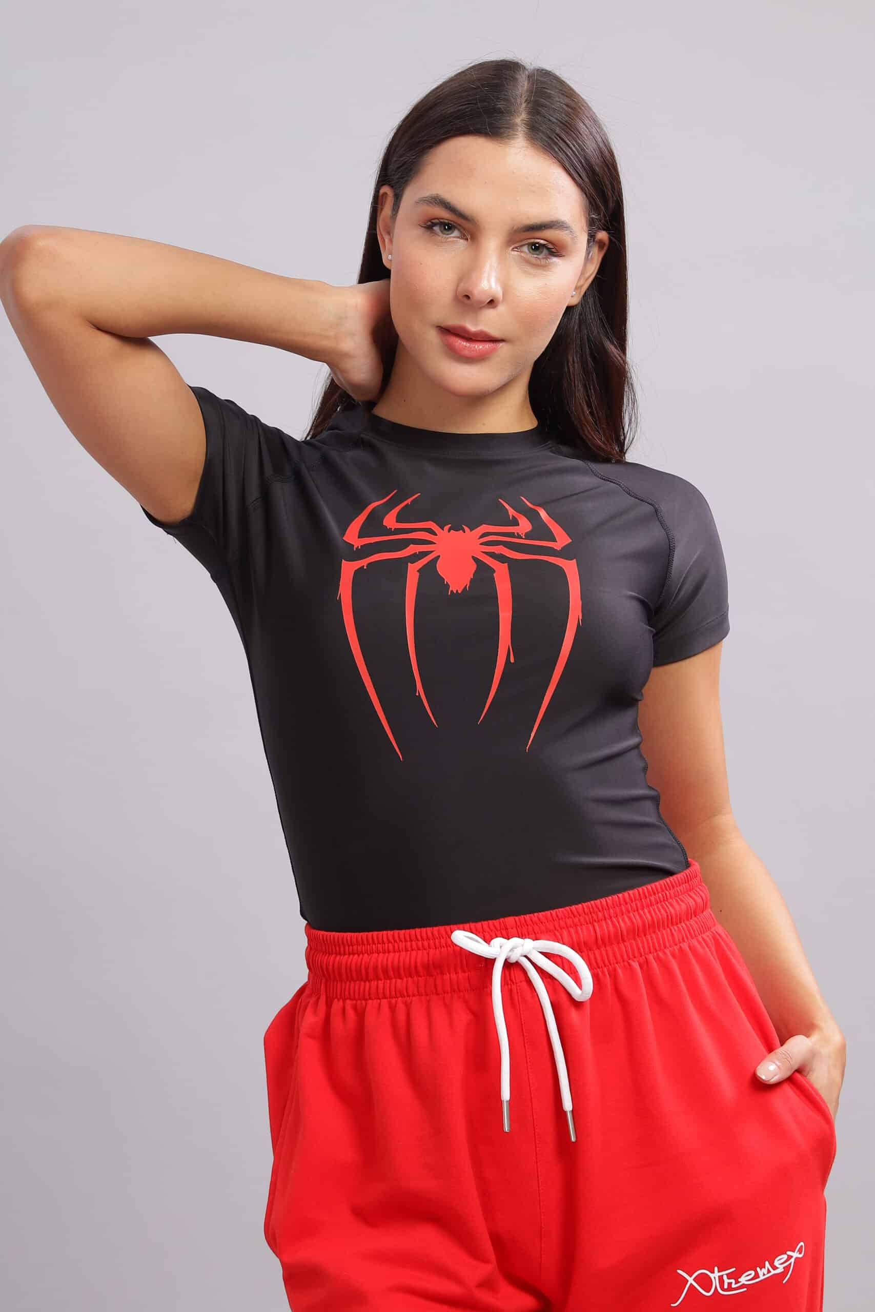 Women Spider Compression Tshirt Half Sleeve