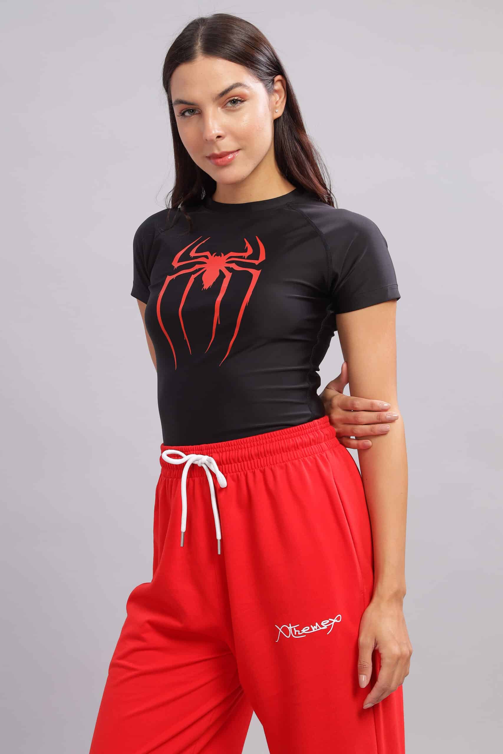 Women Spider Compression Tshirt Half Sleeve