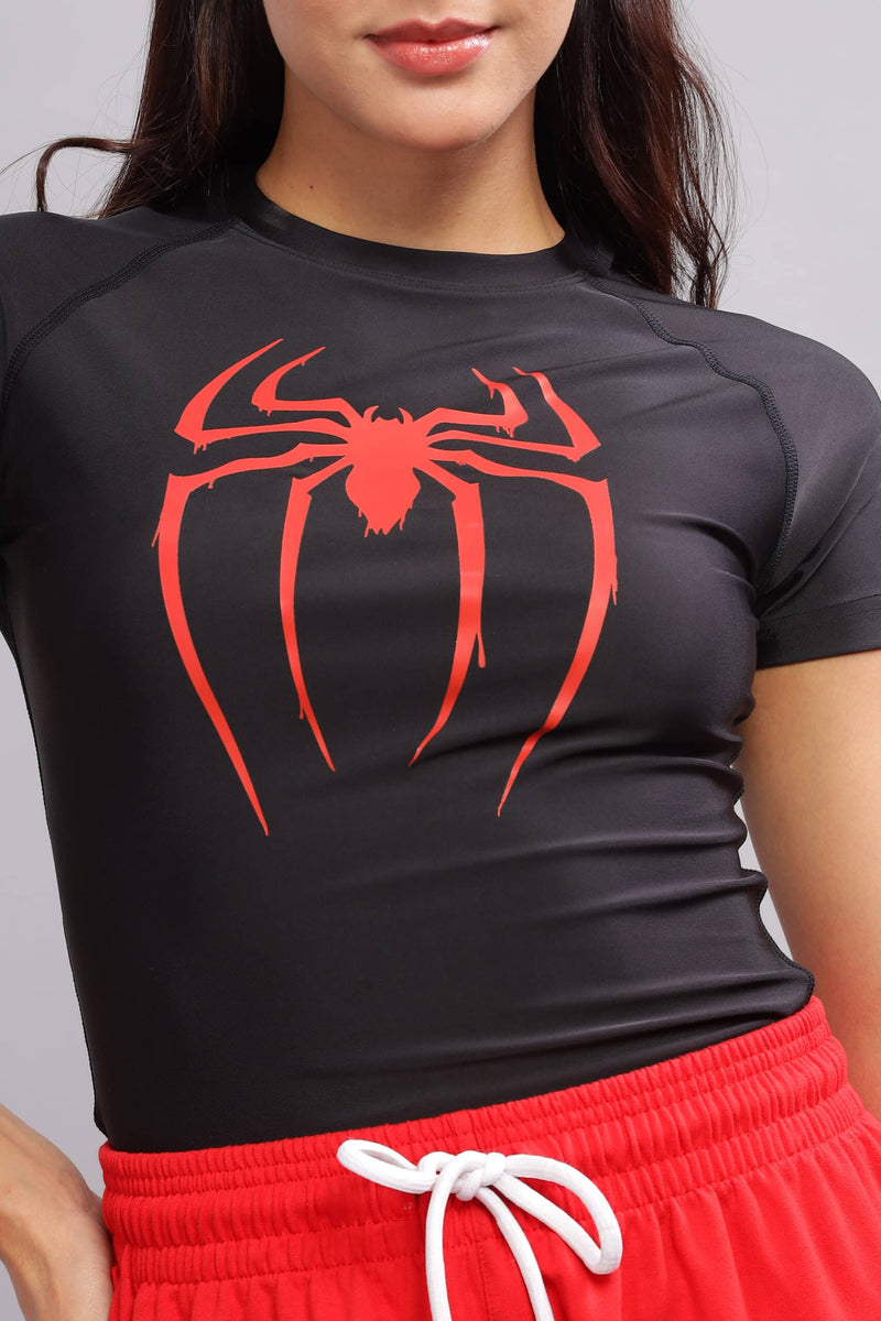 Women Spider Compression Tshirt Half Sleeve