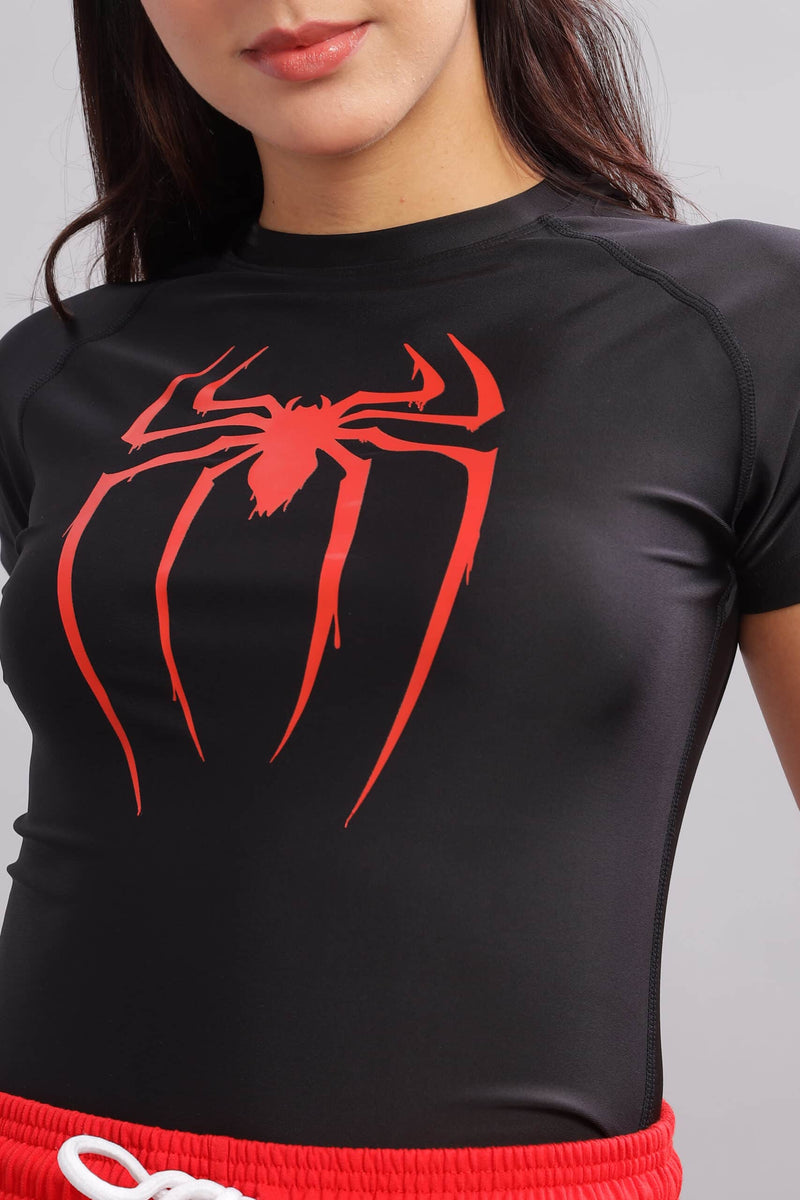 Women Spider Compression Tshirt Half Sleeve