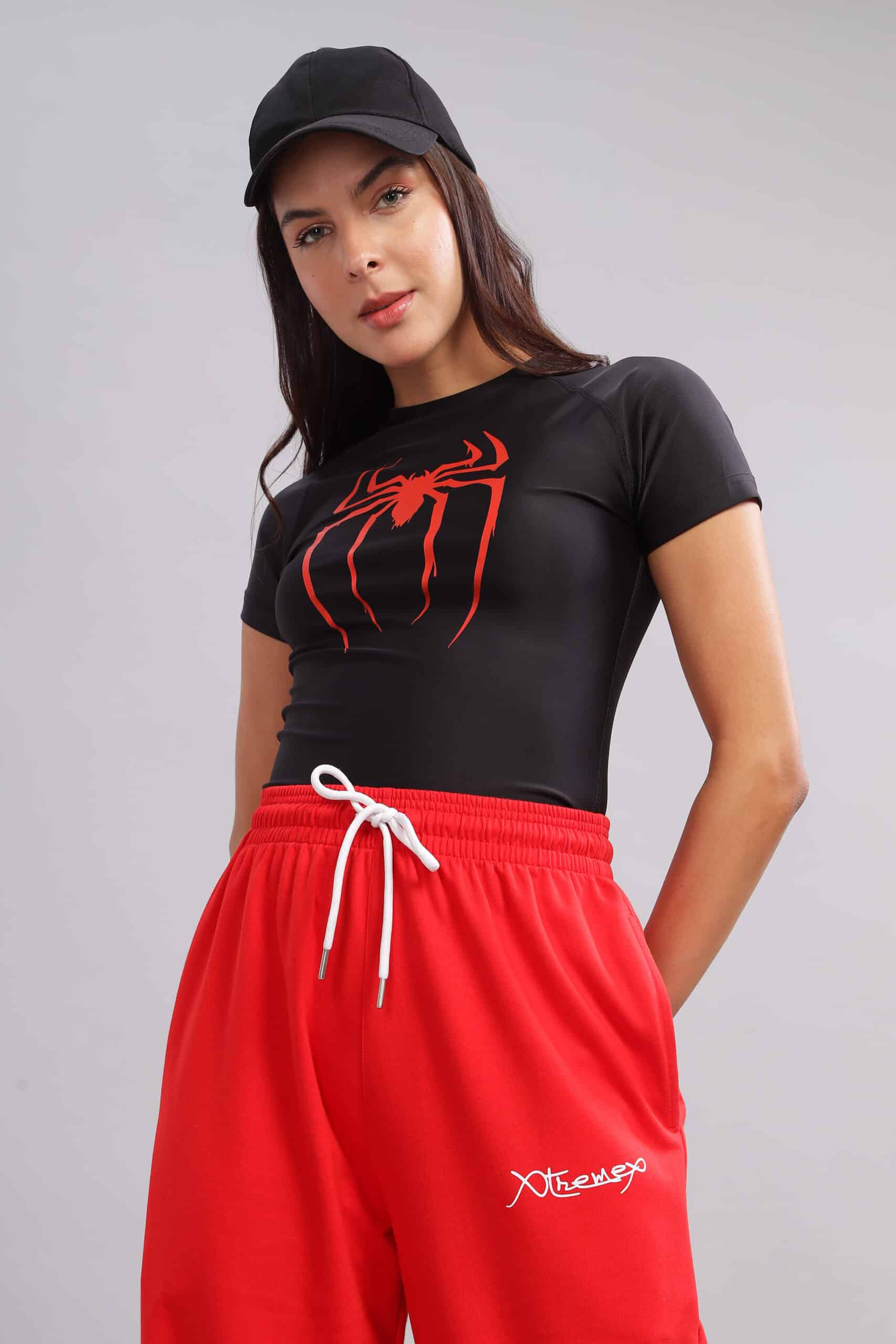 Women Spider Compression Tshirt Half Sleeve