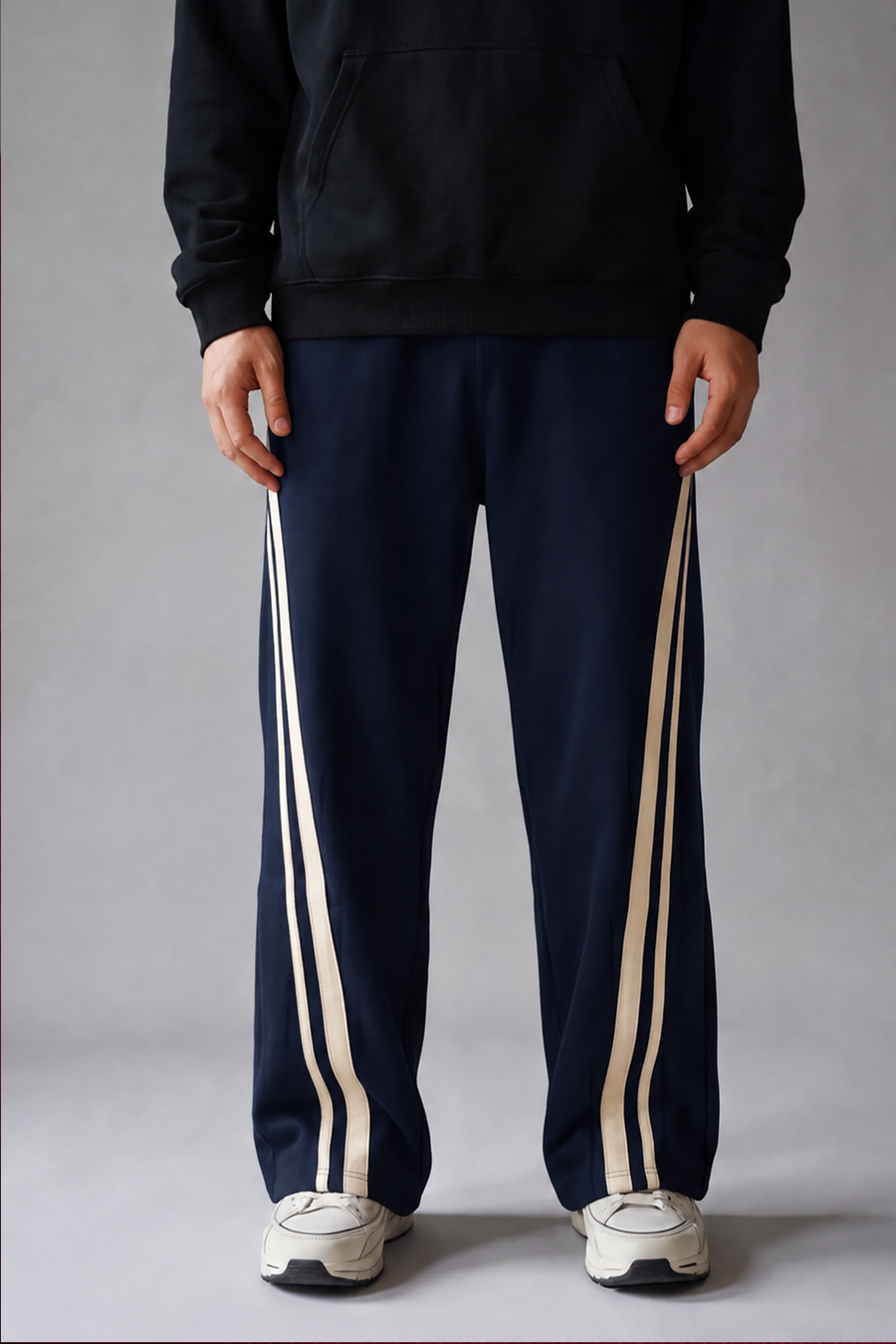 Everyday navy joggers with contrast panel styling