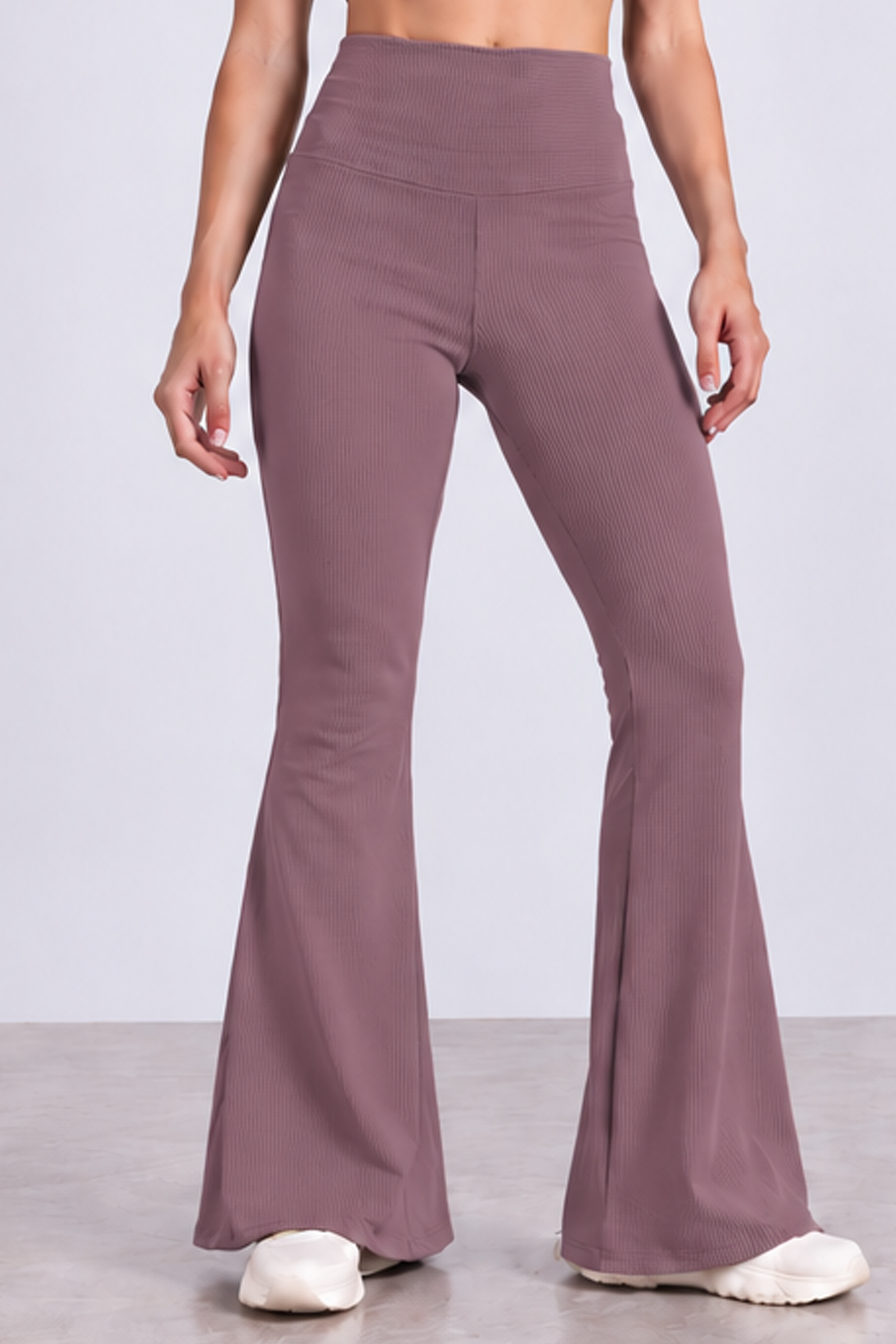 Image of Ribbed Flare Leggings - Mauve