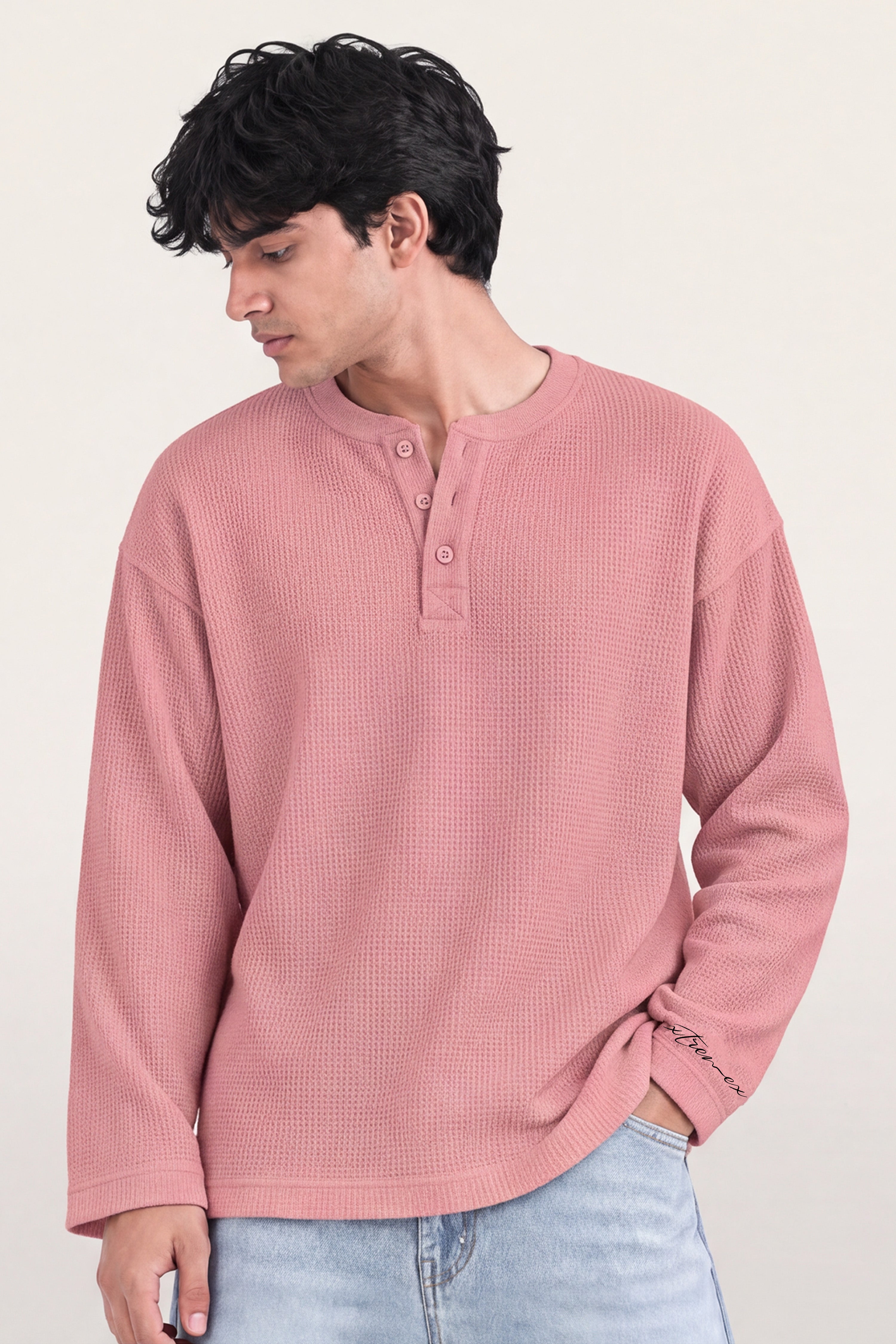 Image of Waffle Henley Tshirt - Rose Wood