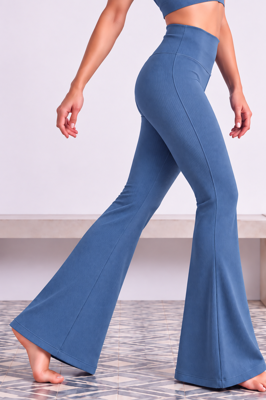Image of Ribbed Flare Leggings - Blue
