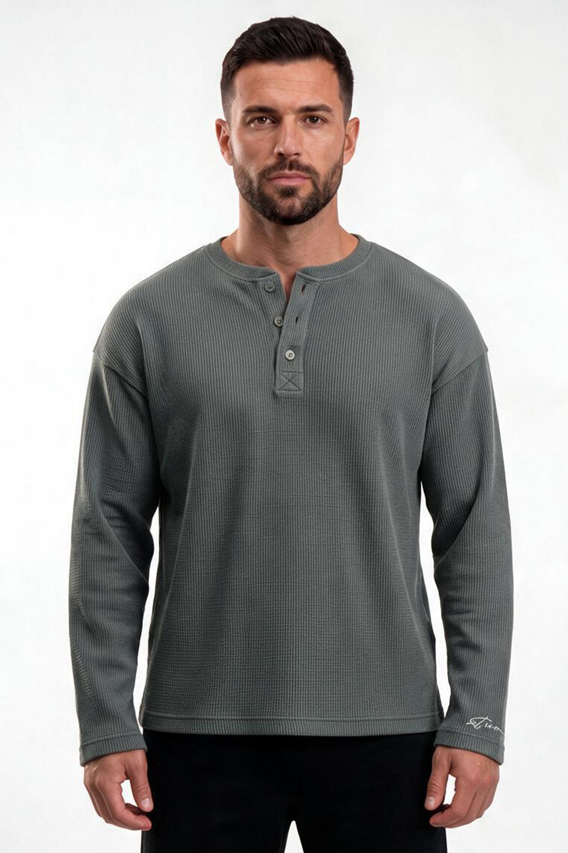 Waffle Henley Tshirt - Dark Grey