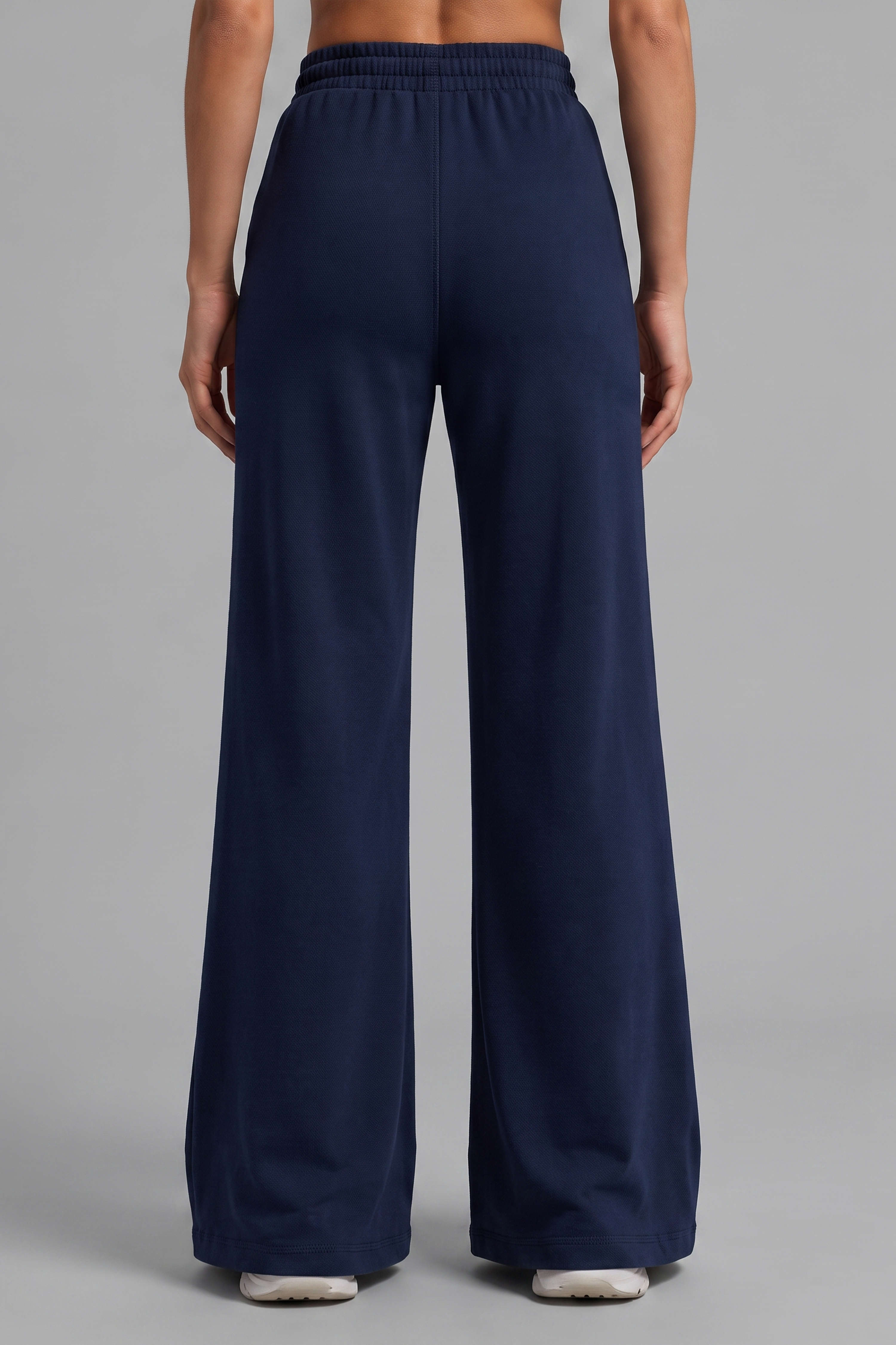 Image of Navy flared trousers with comfortable cotton fabric