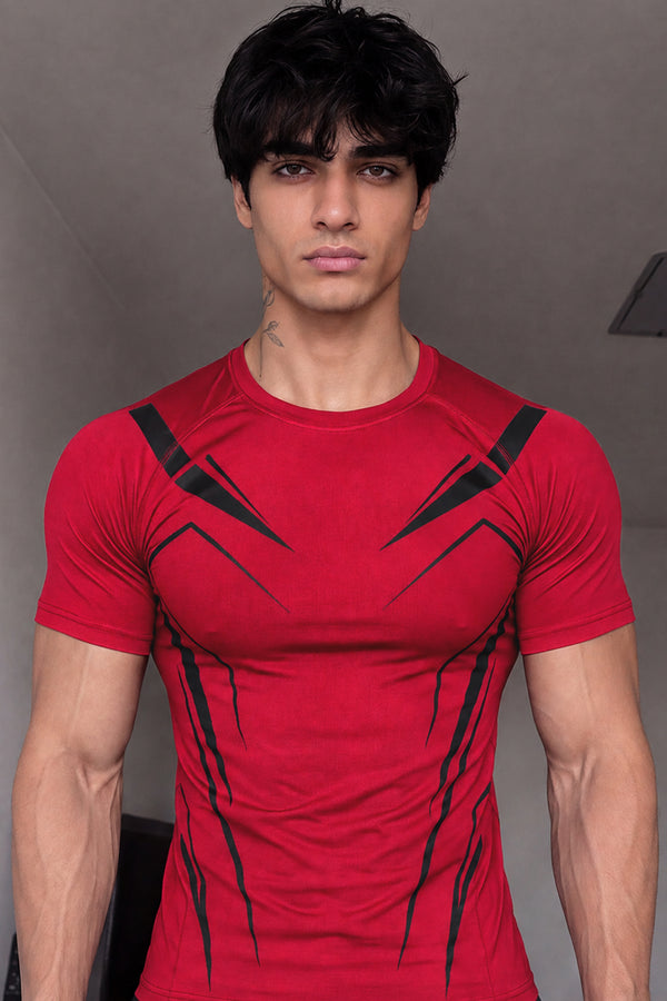 EXO Compression T-Shirt Half sleeve -Red/Black