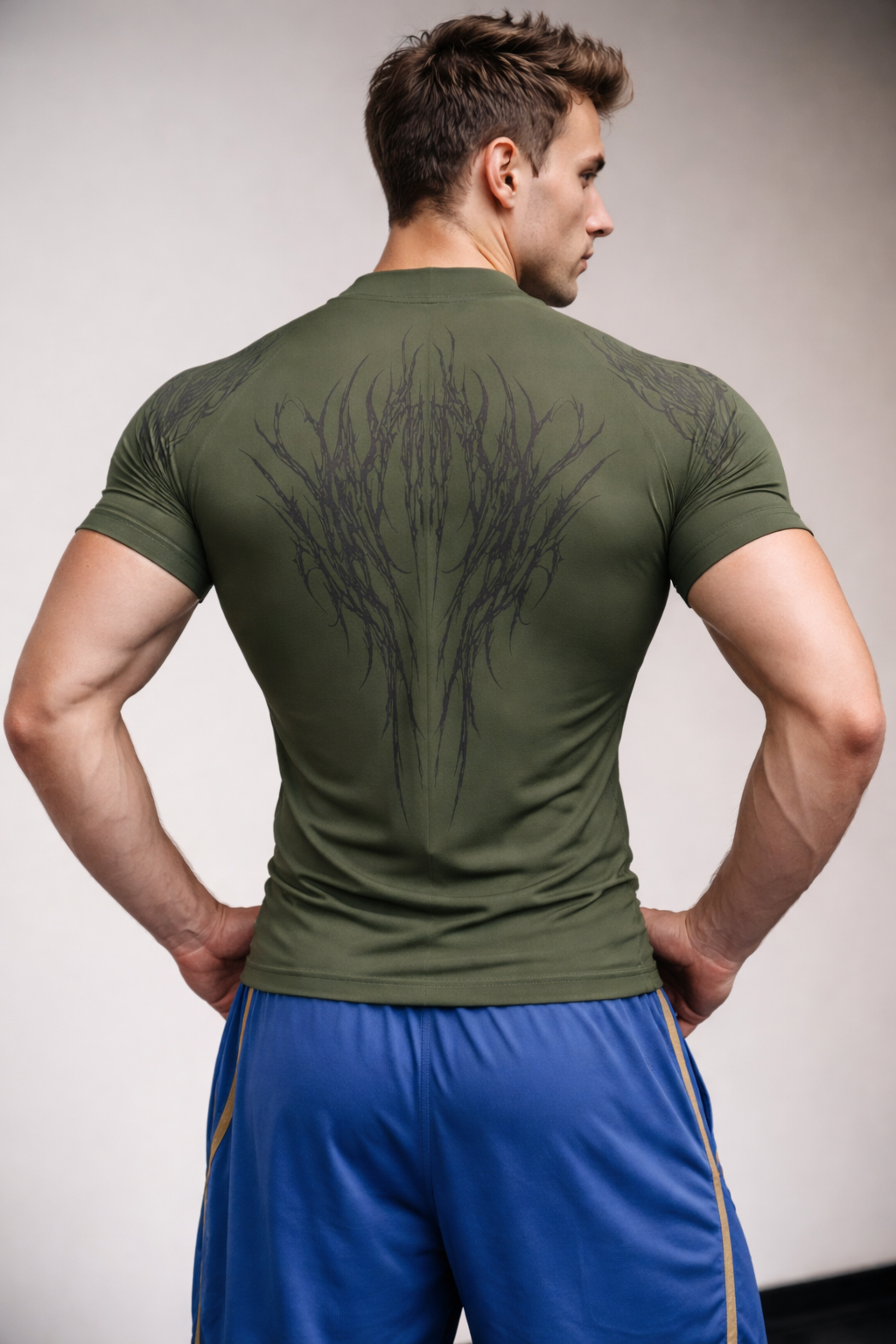 Rambo Zip Nylon Compression Tshirt Half Sleeve - Olive