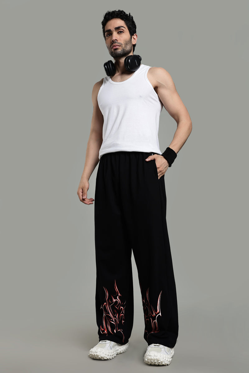 Men's black flame print sweatpants ifm