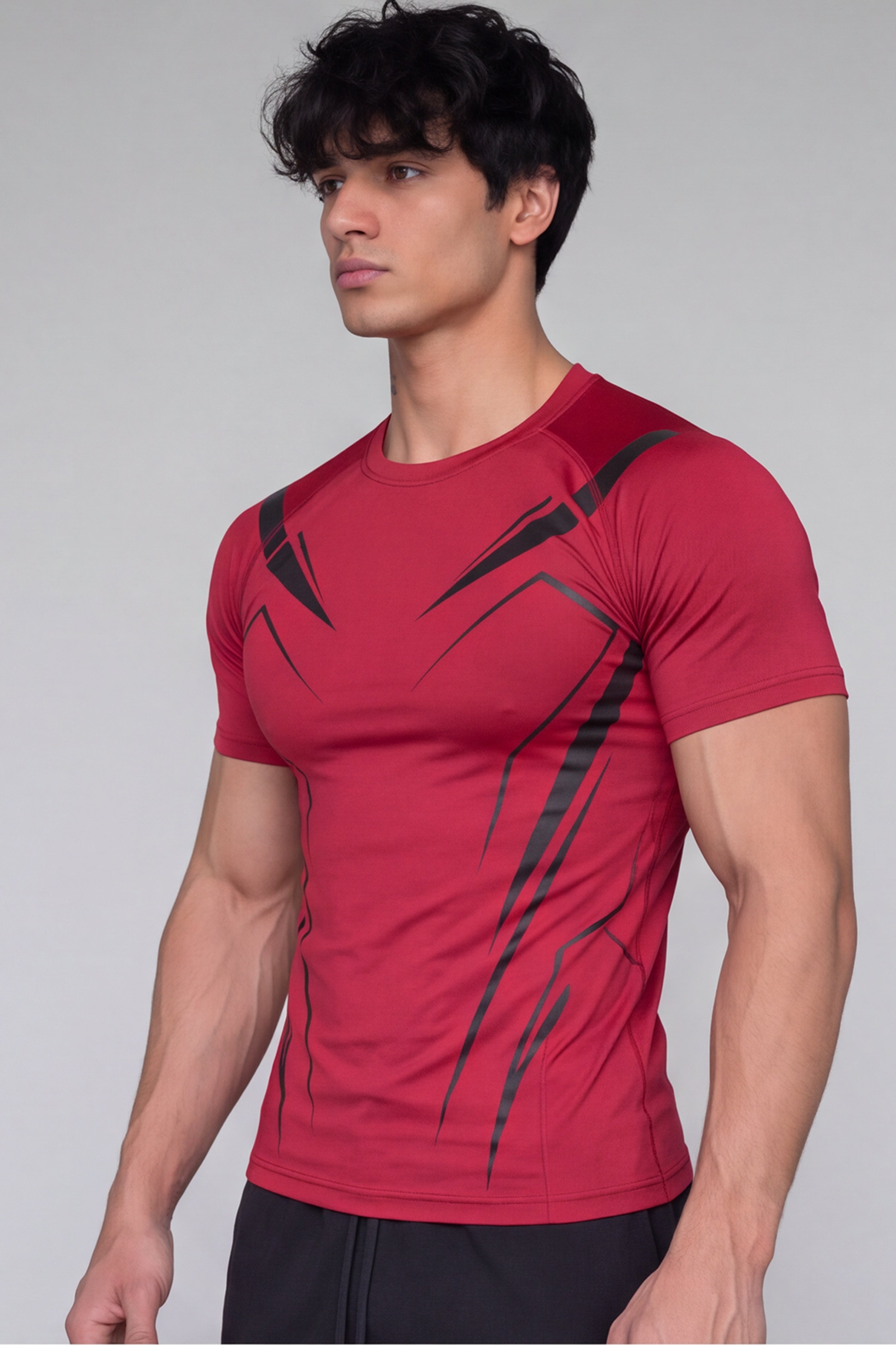 Image of EXO Compression T-Shirt Half sleeve -Red/Black