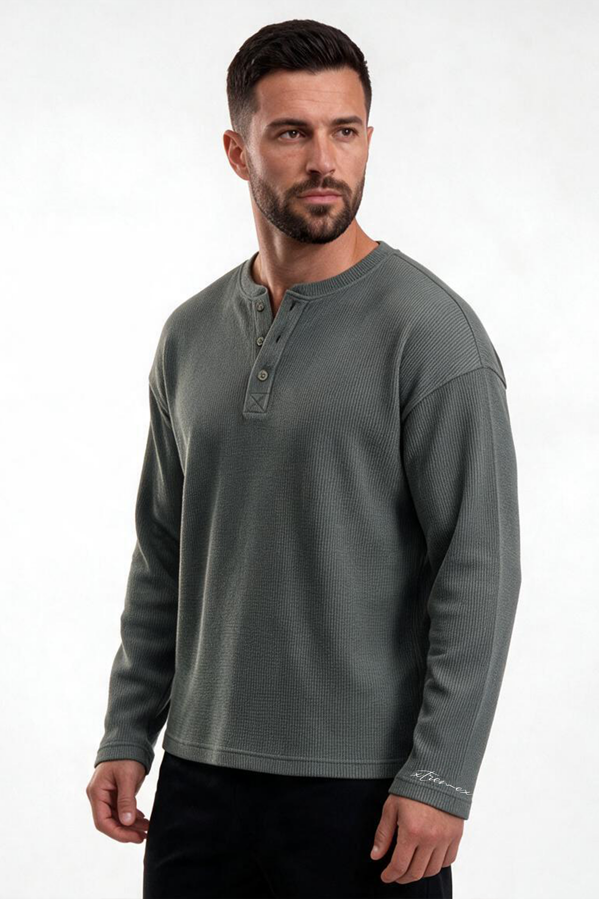 Waffle Henley Tshirt - Dark Grey