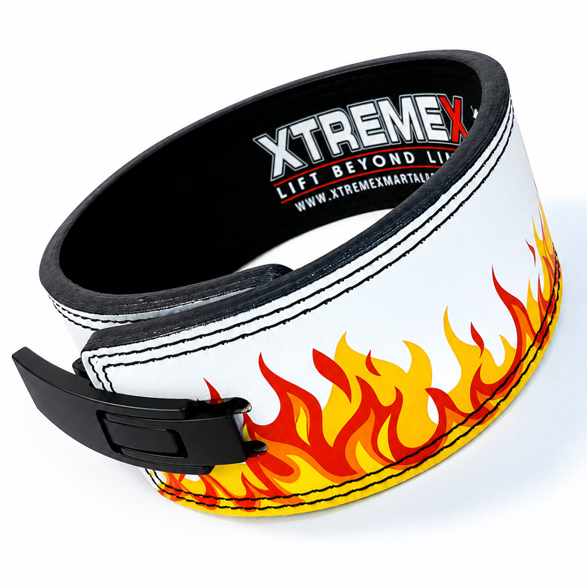 Image of XTREMEX POWERLIFTING 13MM LEVER BELT - FLAME WHITE