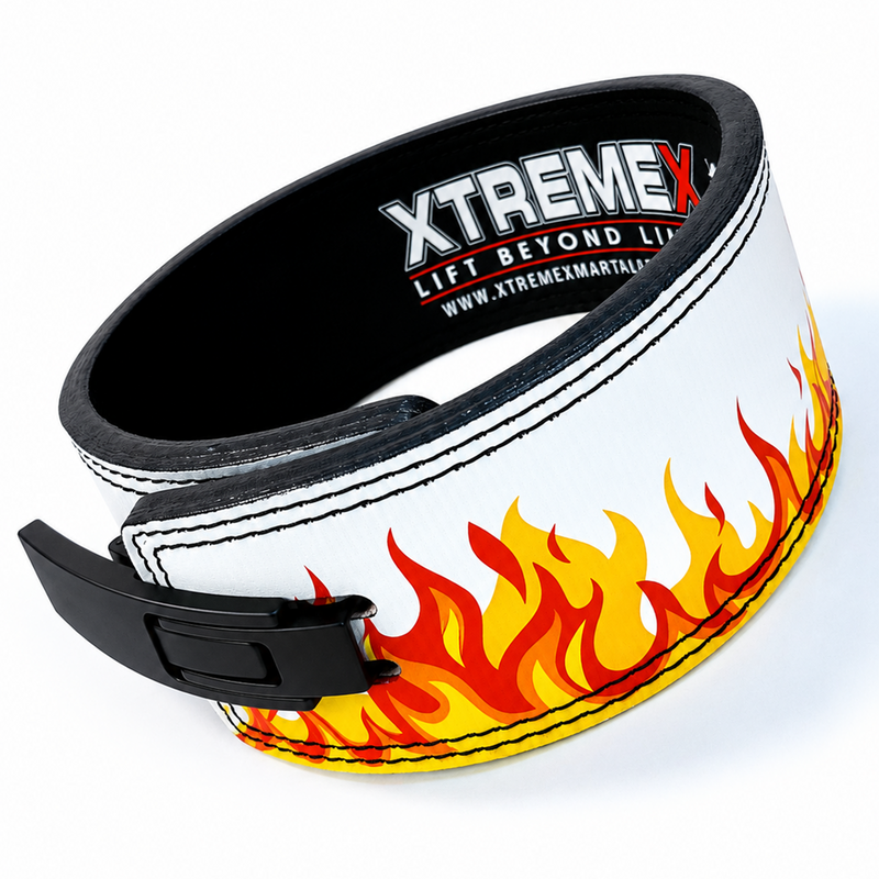 XTREMEX POWERLIFTING 13MM LEVER BELT - FLAME WHITE