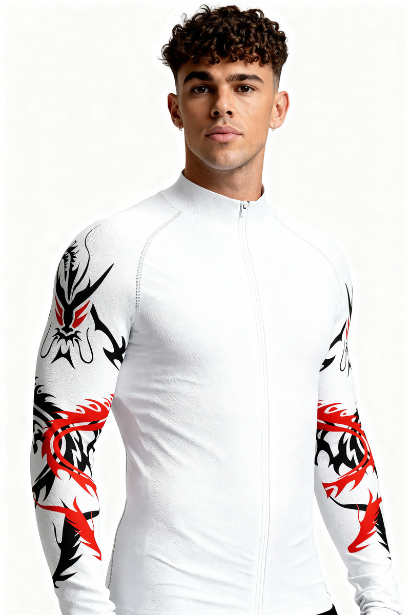 Draco Rage white gym compression zipper athletic apparel
