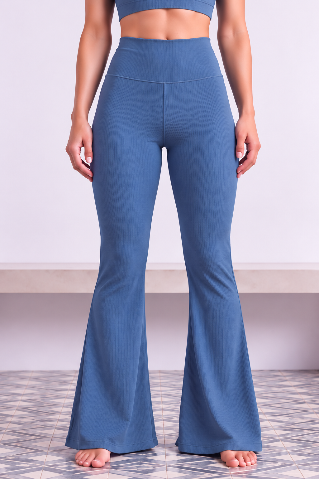 Ribbed Flare Leggings - Blue