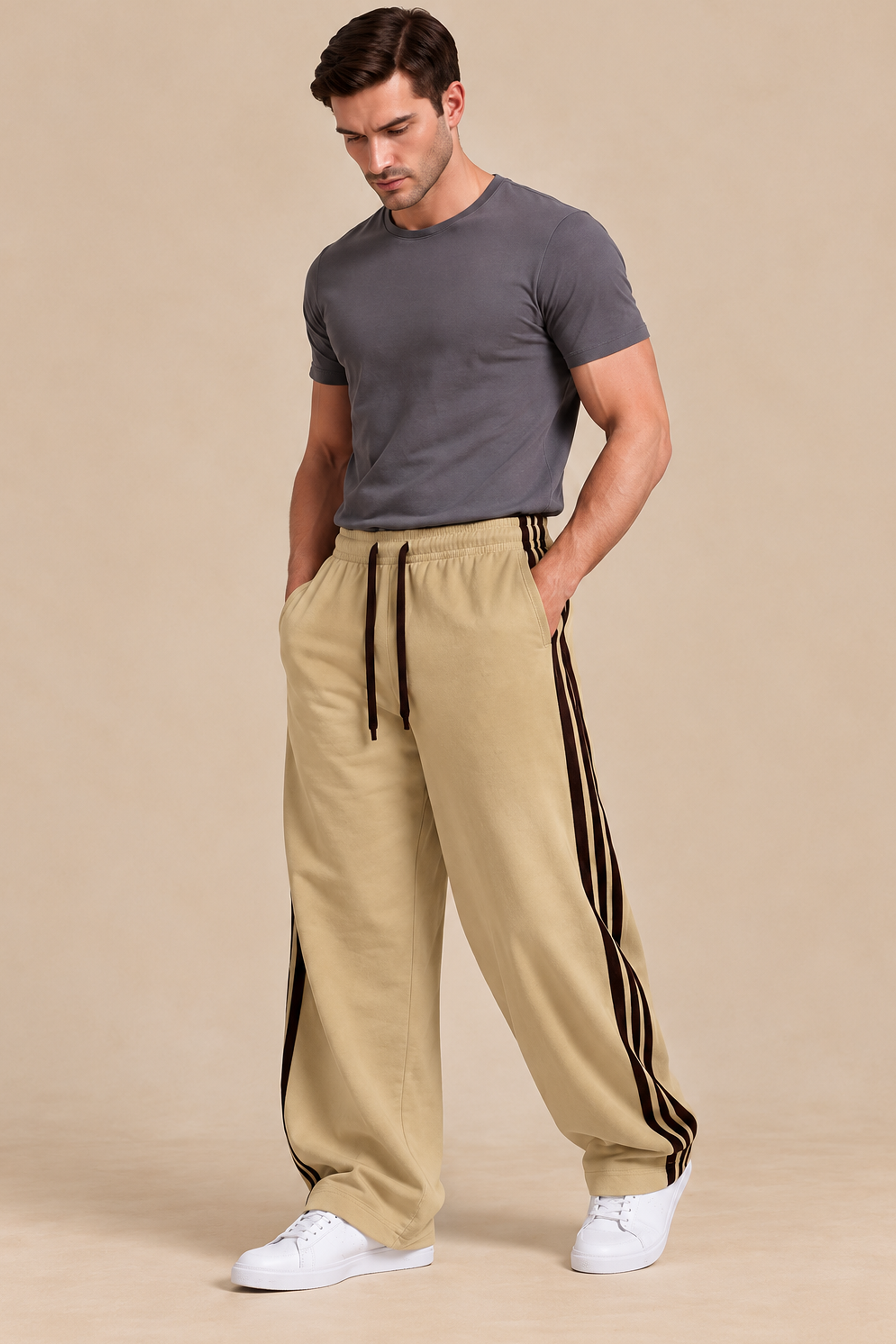 Image of Tri Stripe Joggers - Tan