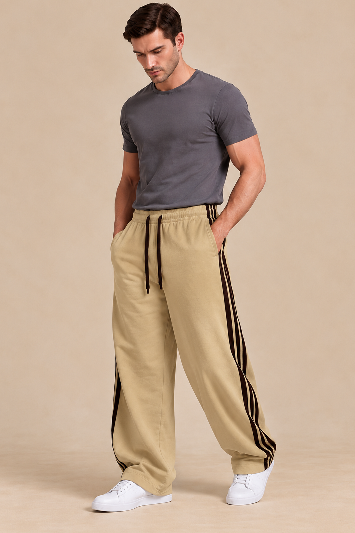 Tri Stripe Joggers - Tan