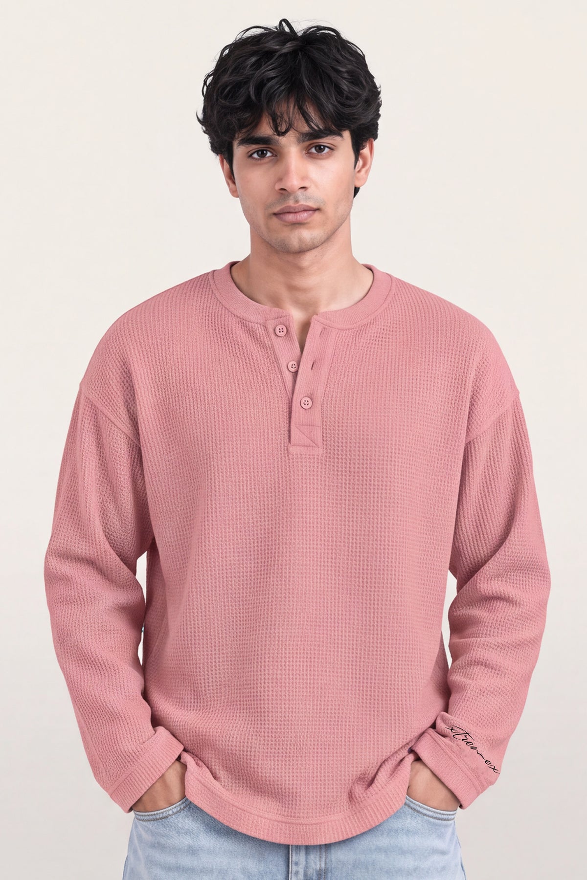 Waffle Henley Tshirt - Rose Wood