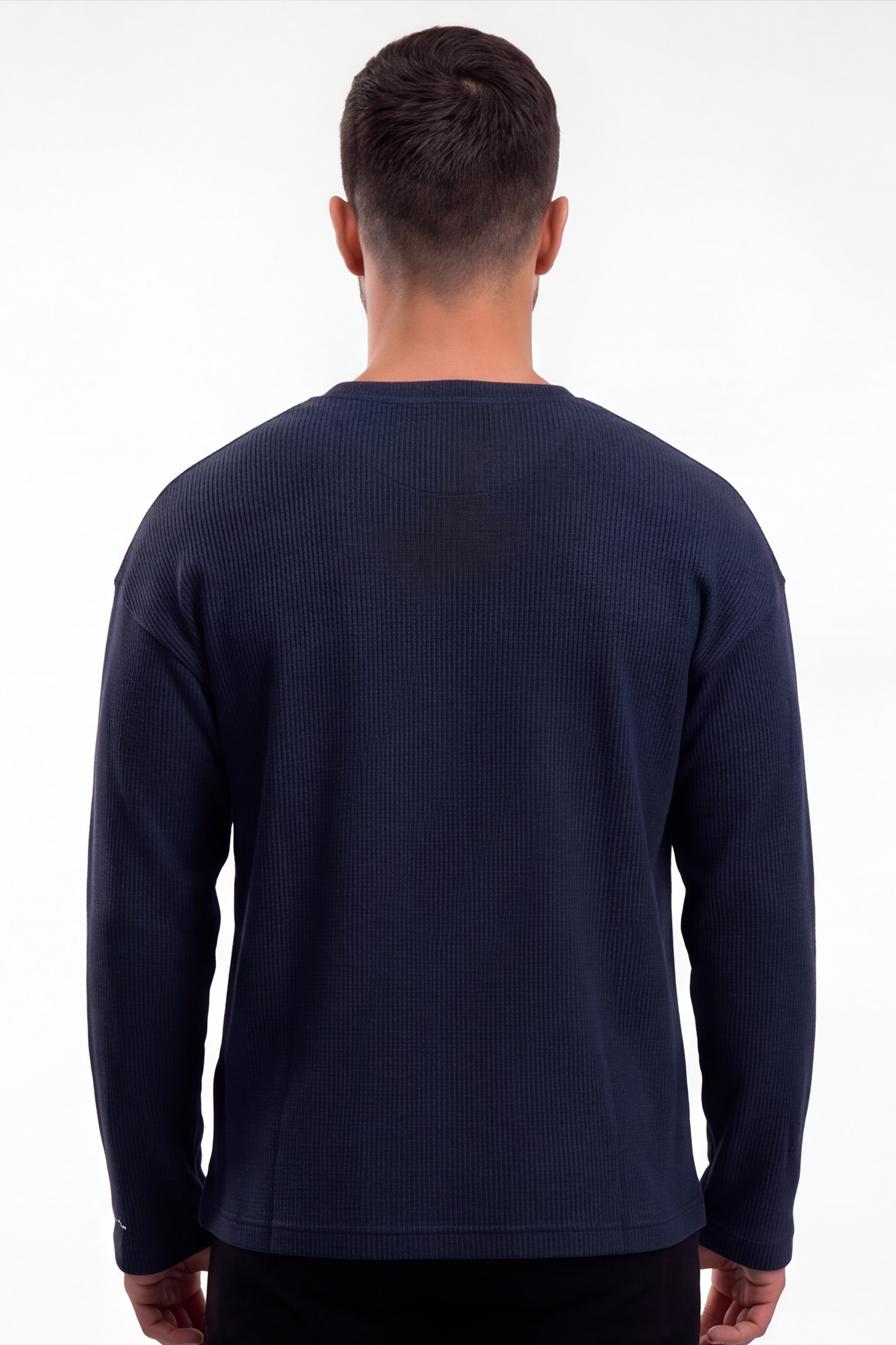 Image of Waffle Henley Tshirt - Navy