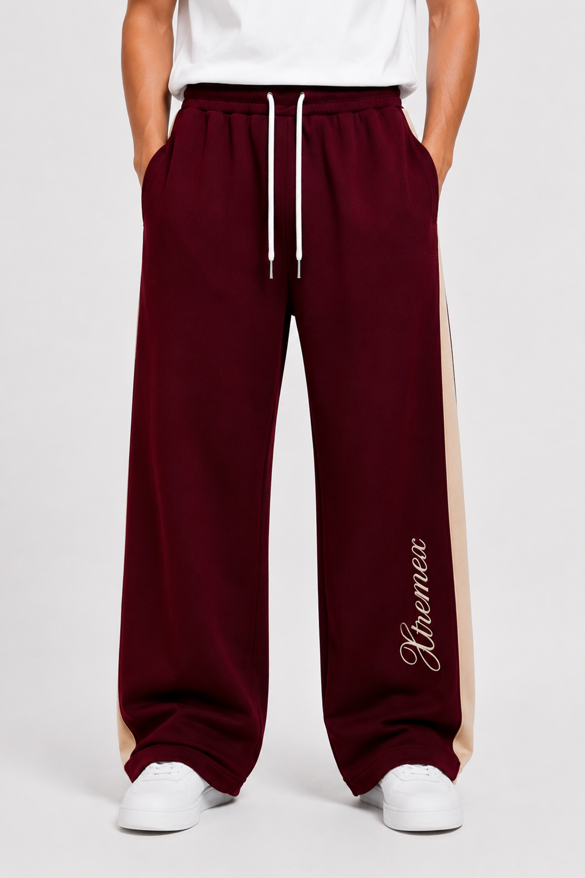 Contrast Stripe Joggers - Maroon