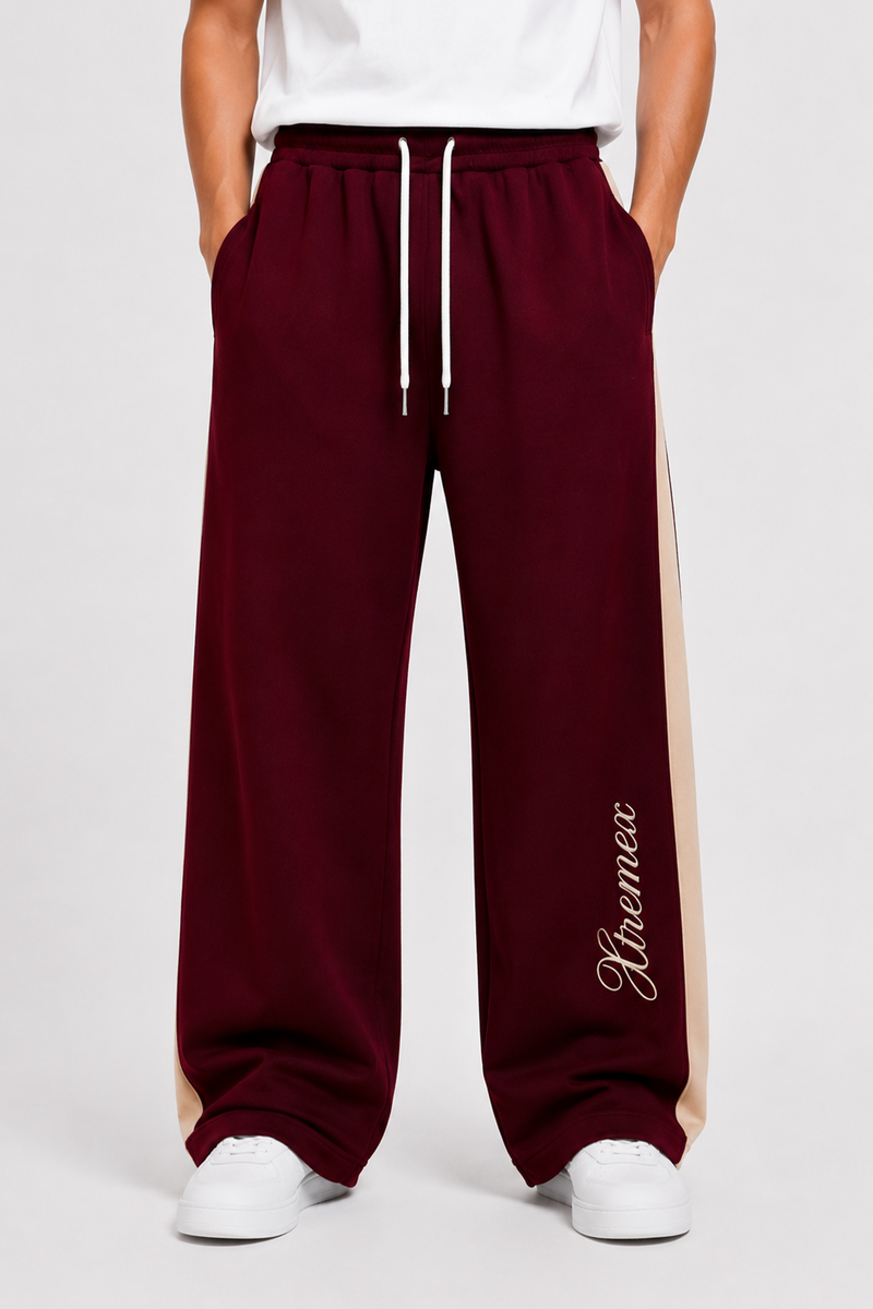 Contrast Stripe Joggers - Maroon