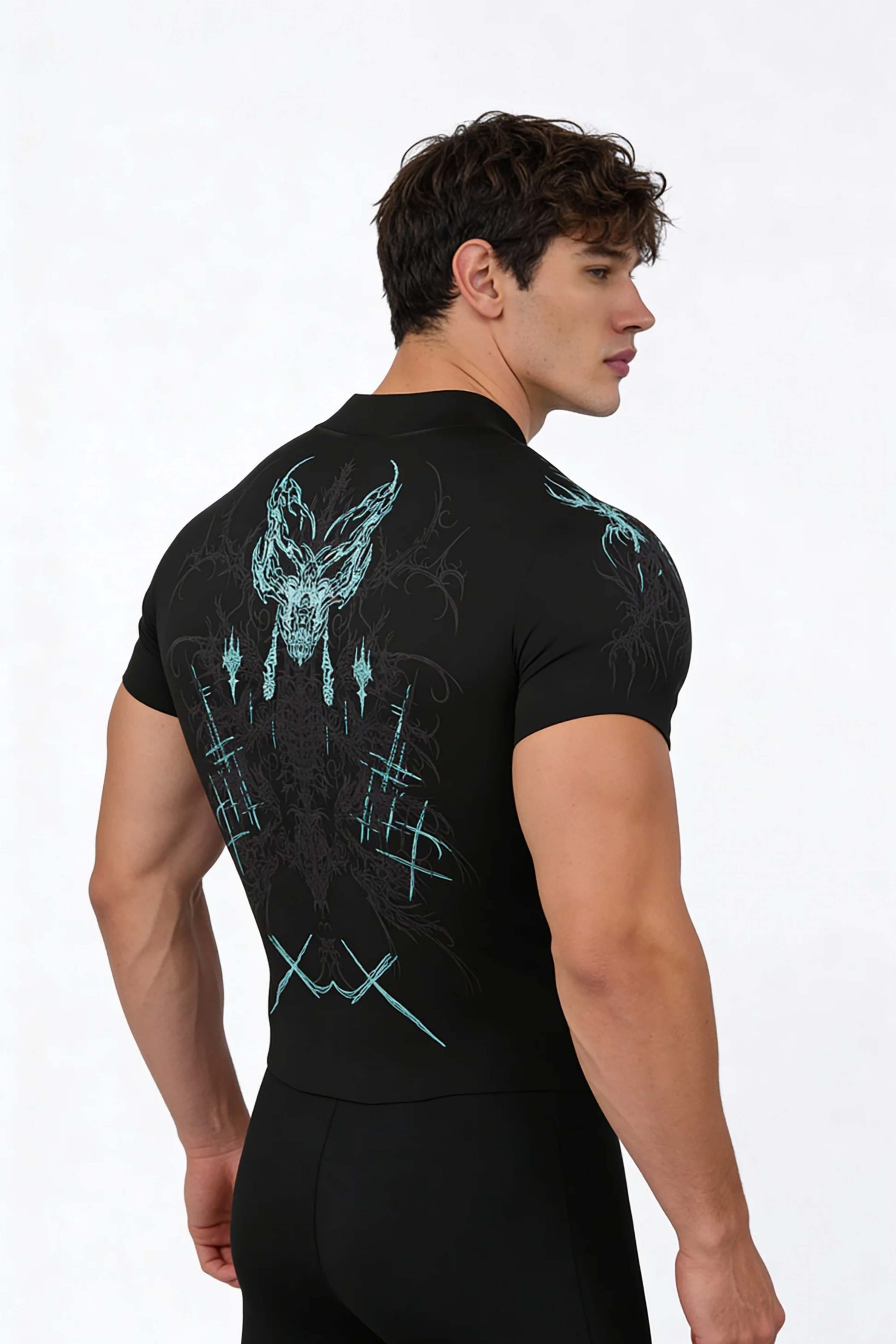 Image of Prime Arc Zip Compression Tshirt Half Sleeve - Blue/Black