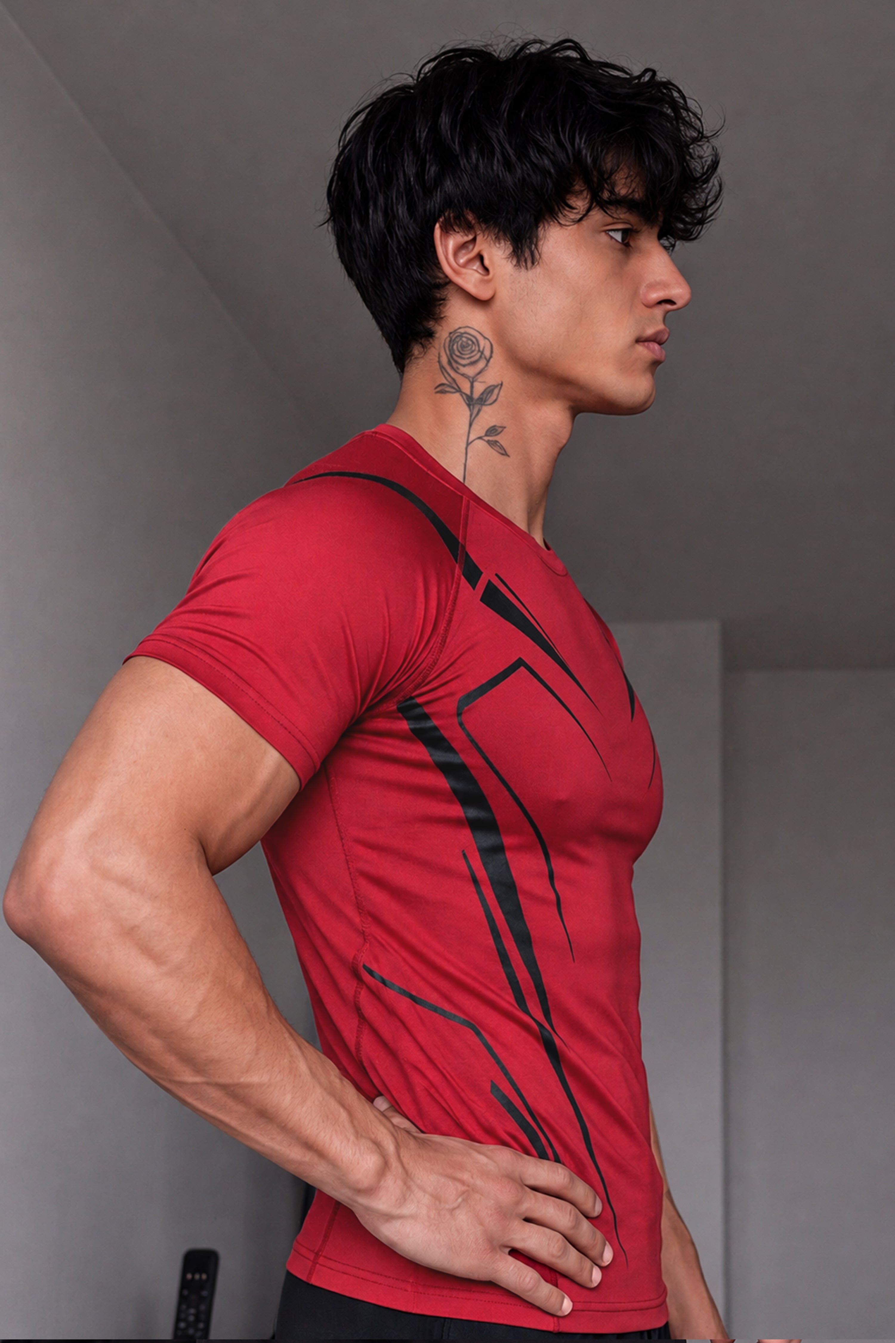 Image of EXO Compression T-Shirt Half sleeve -Red/Black