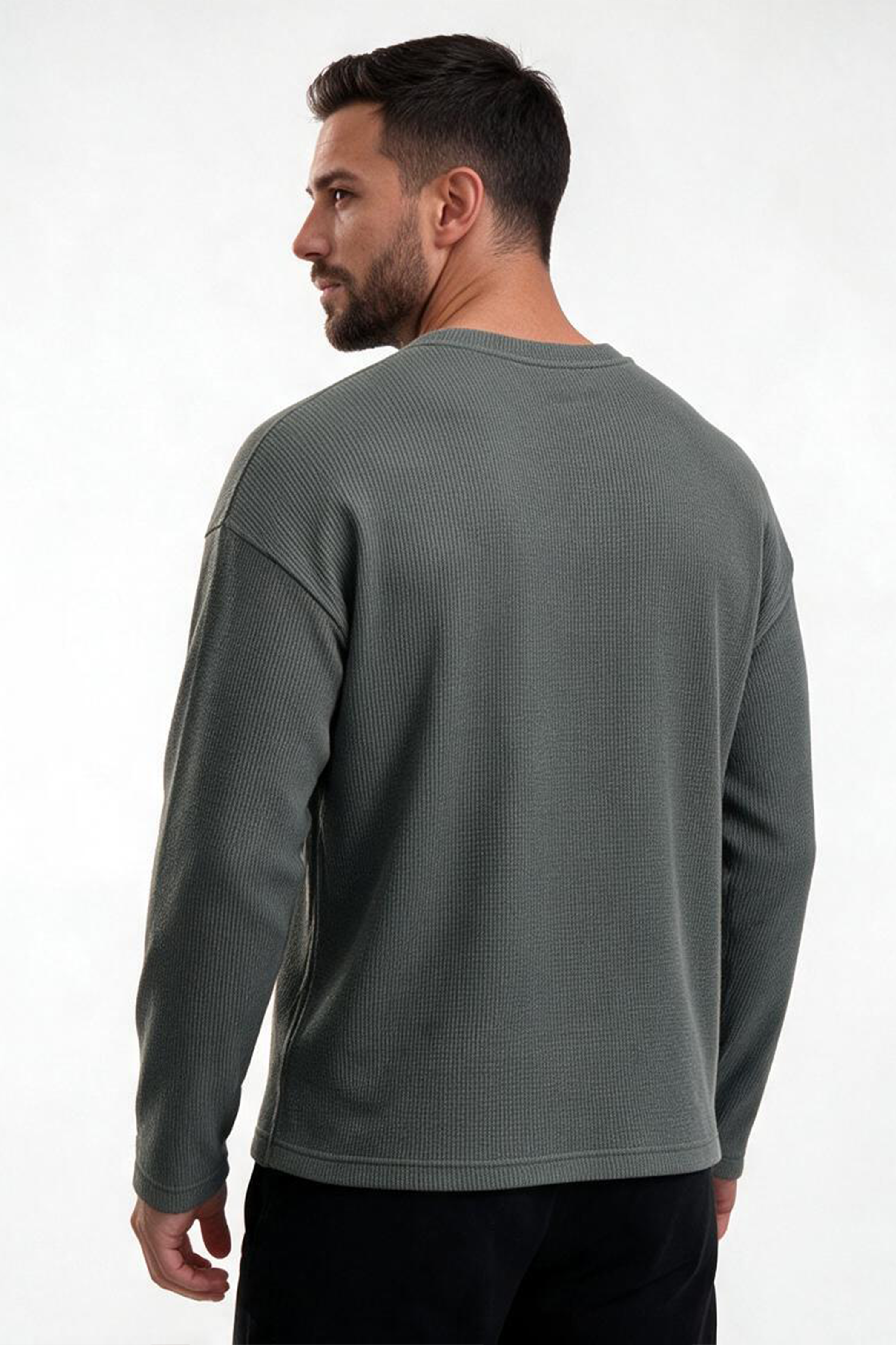 Image of Waffle Henley Tshirt - Dark Grey
