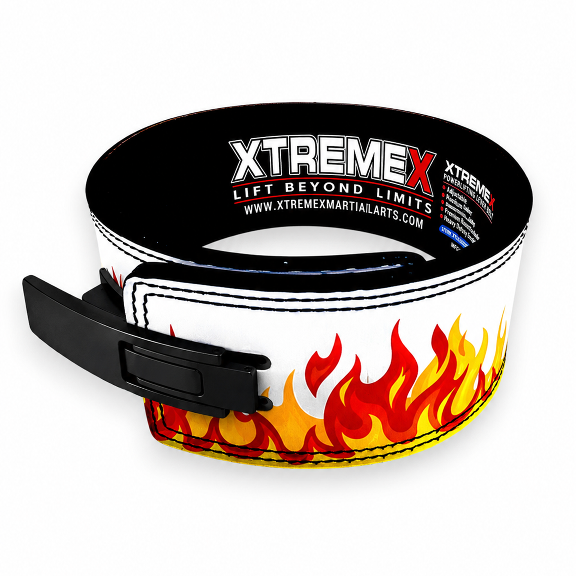 Image of XTREMEX POWERLIFTING 13MM LEVER BELT - FLAME WHITE