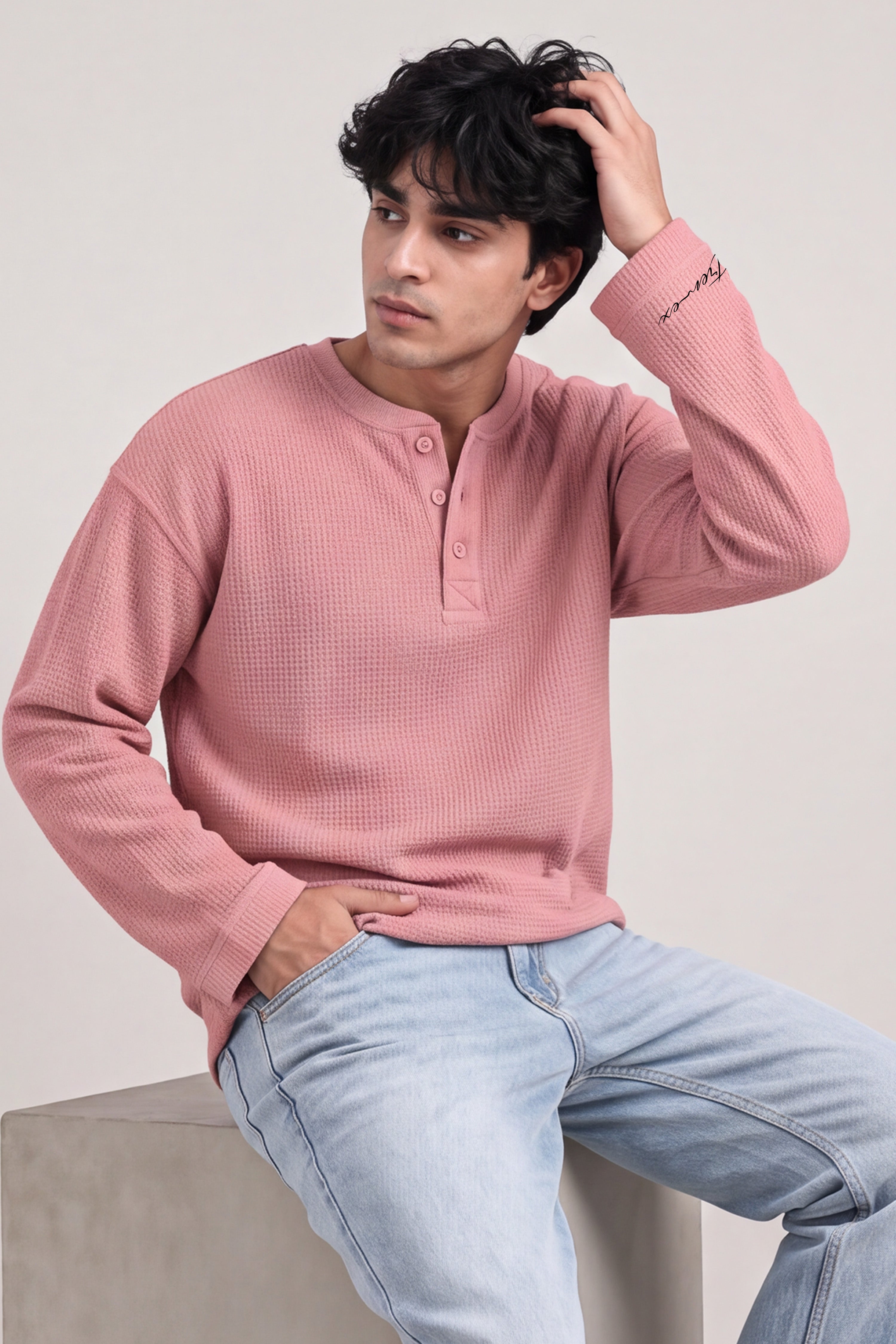 Image of Waffle Henley Tshirt - Rose Wood