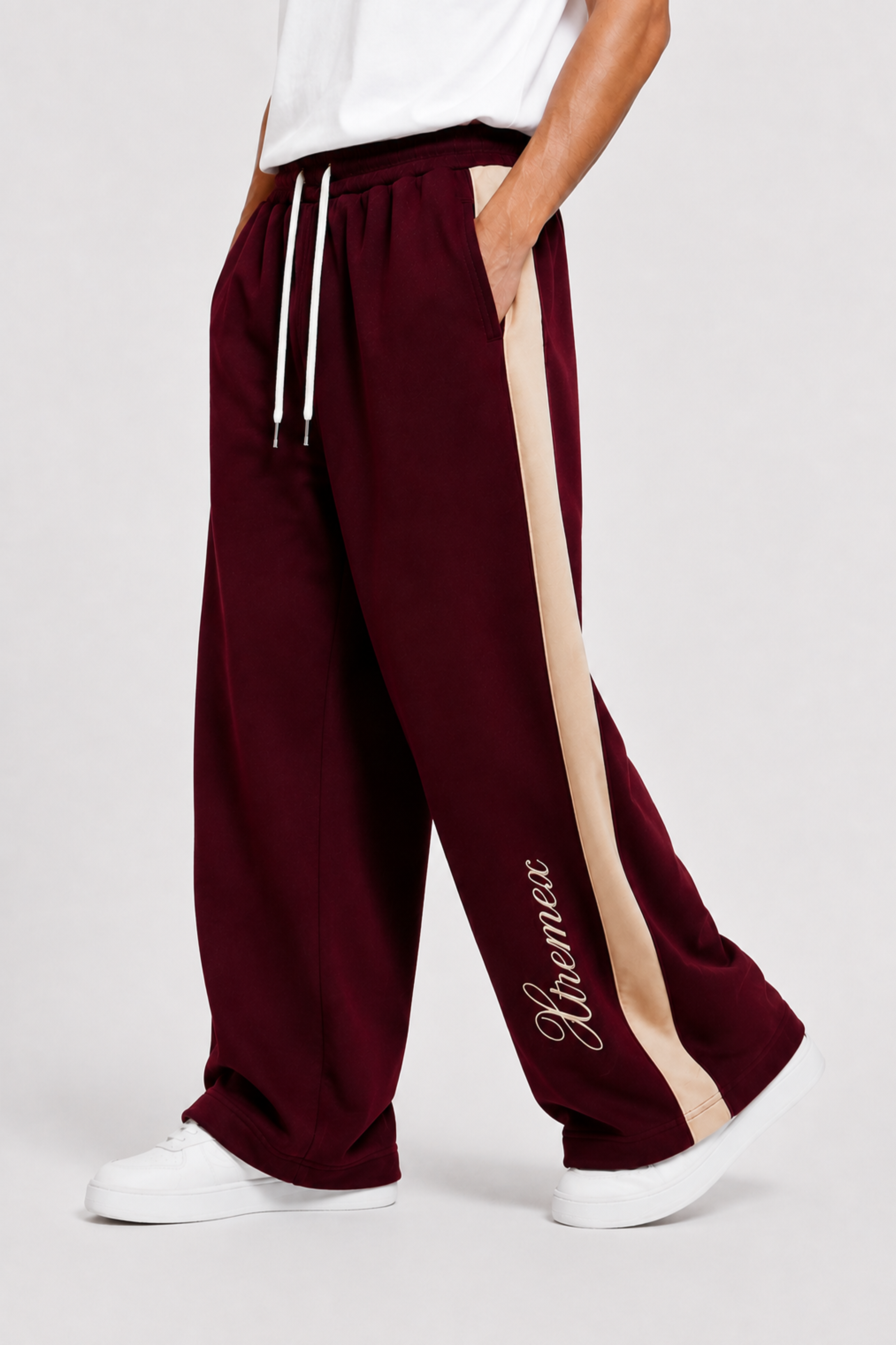 Image of Contrast Stripe Joggers - Maroon