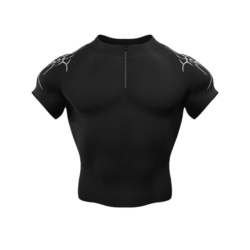 Chrome Zip Nylon Compression Tshirt Half Sleeve