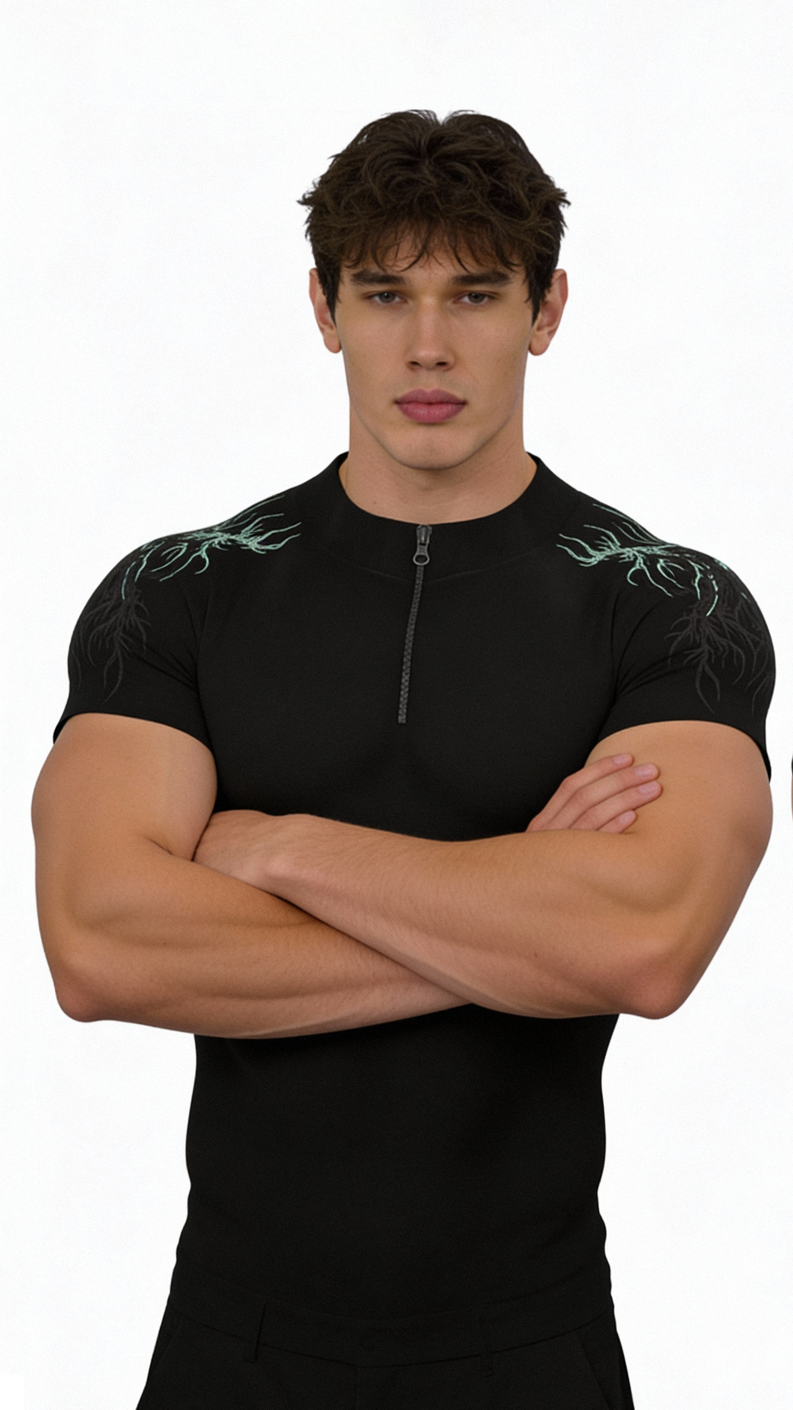 Image of Prime Arc Zip Compression Tshirt Half Sleeve - Green/Black
