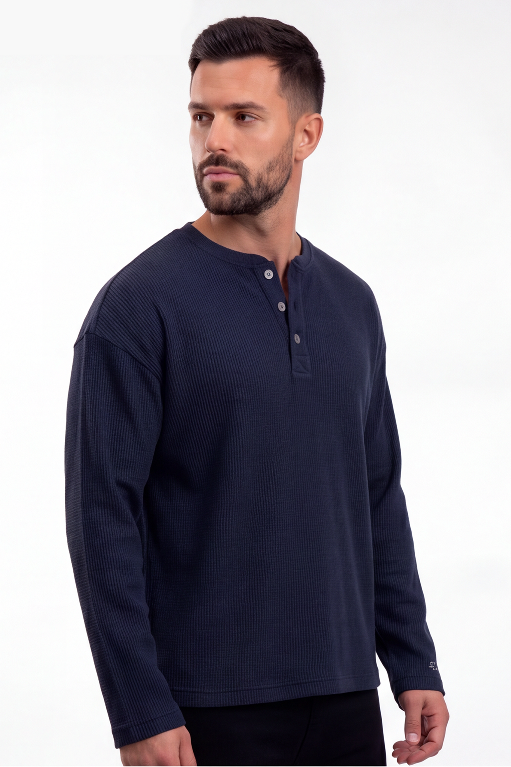 Waffle Henley Tshirt - Navy