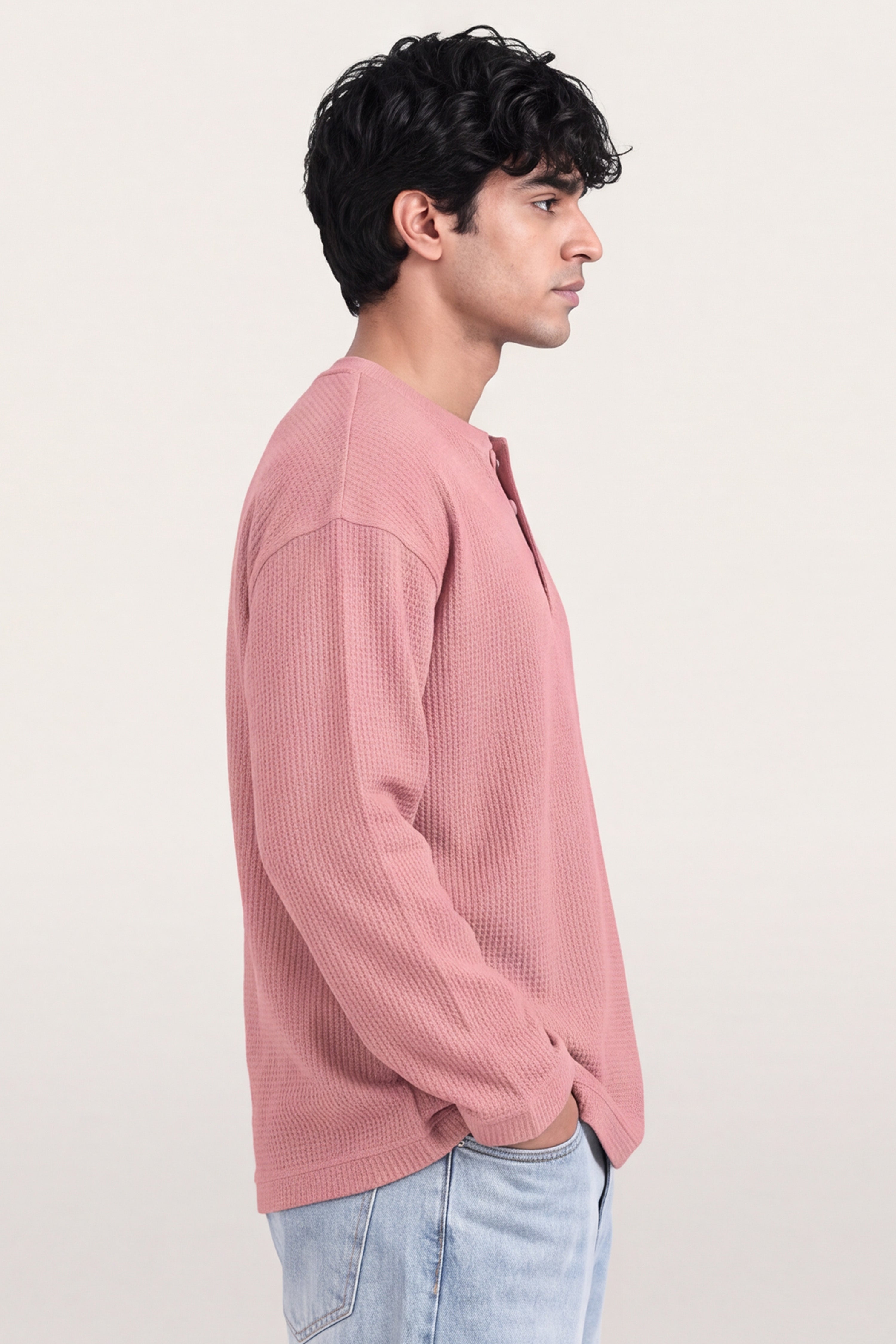 Image of Waffle Henley Tshirt - Rose Wood
