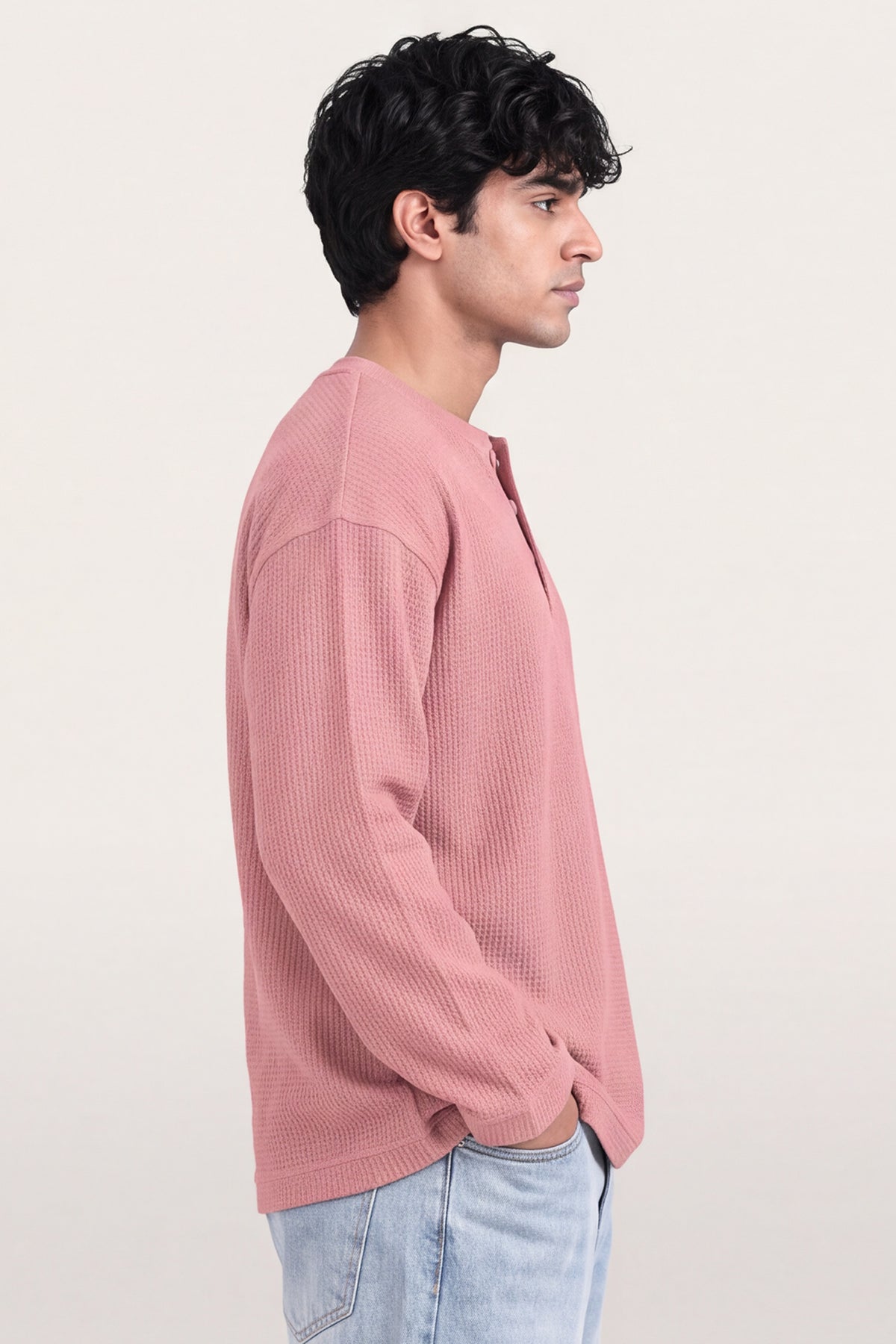 Waffle Henley Tshirt - Rose Wood