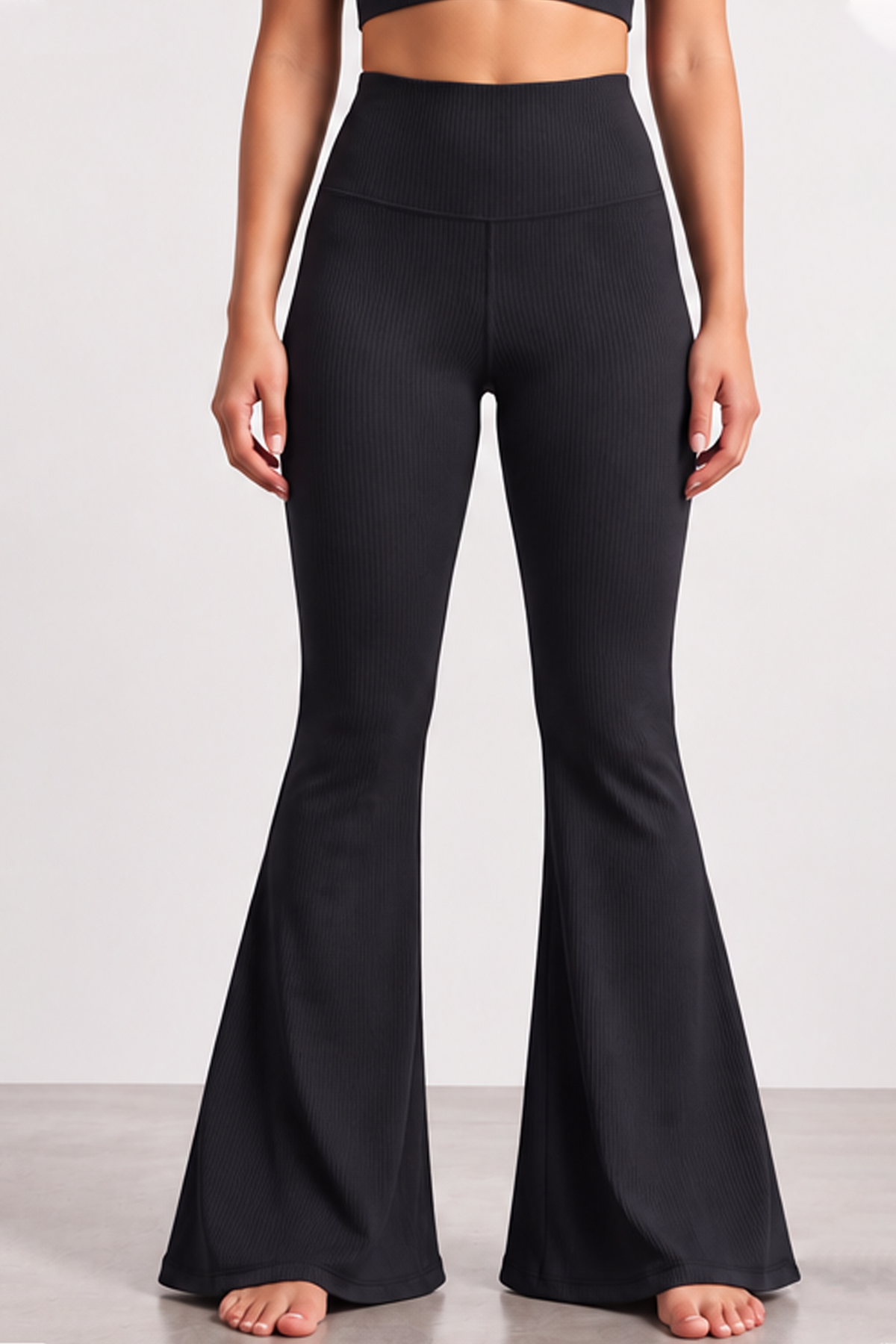 Ribbed Flare Leggings - Black