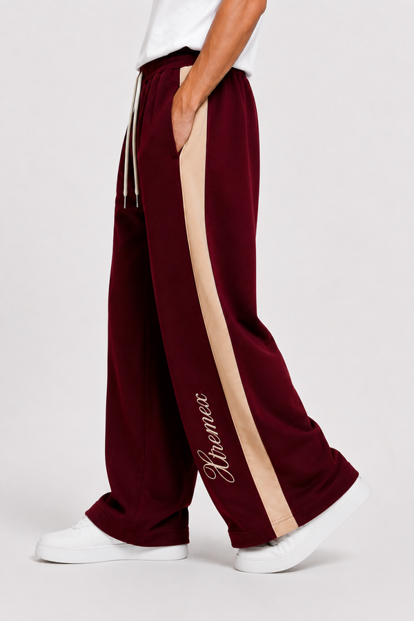 Contrast Stripe Joggers - Maroon