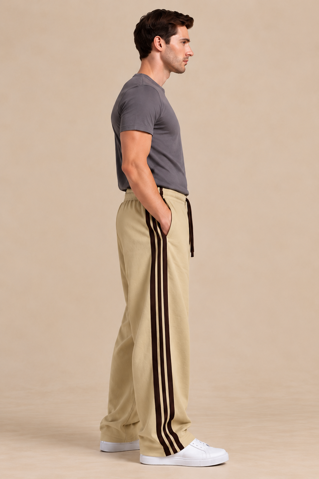 Tri Stripe Joggers - Tan