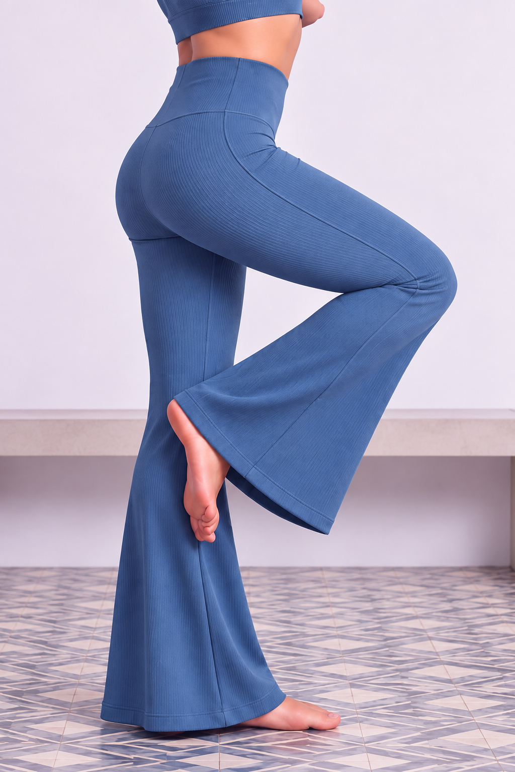 Image of Ribbed Flare Leggings - Blue