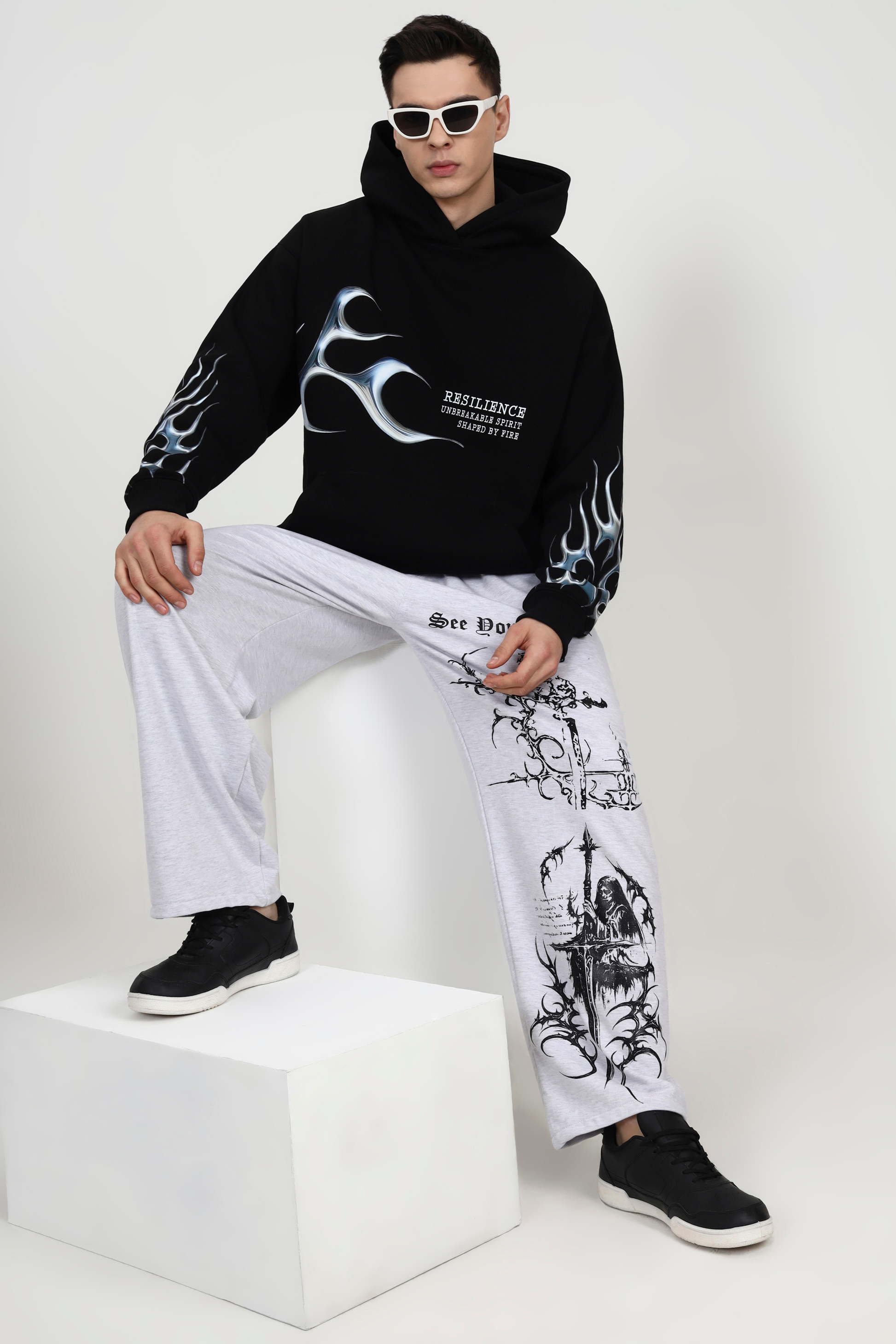 Silver Flame Unisex Oversized Hoodie