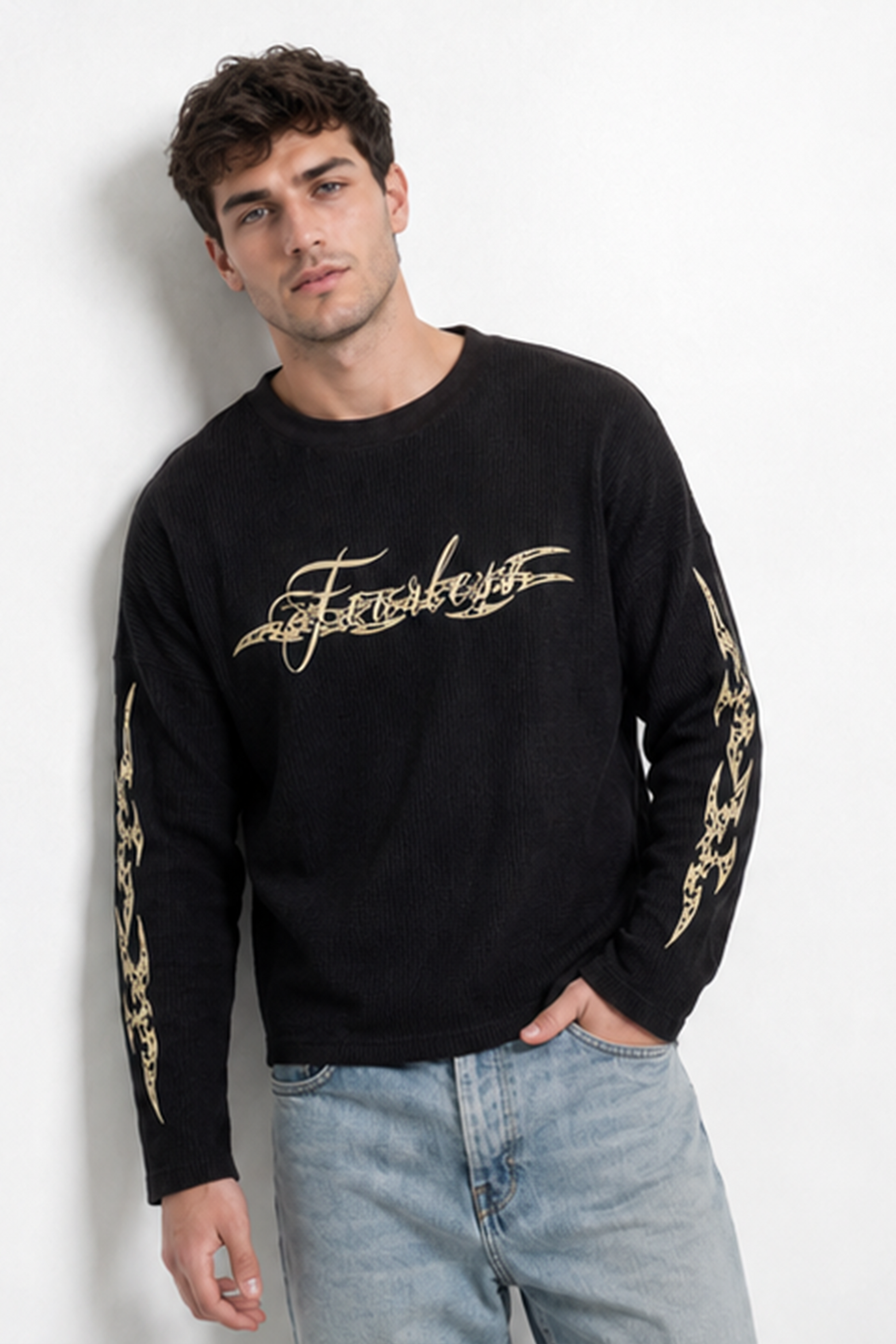 Men's Fearless waffle T-shirt featuring bold chest graphic and textured fabric